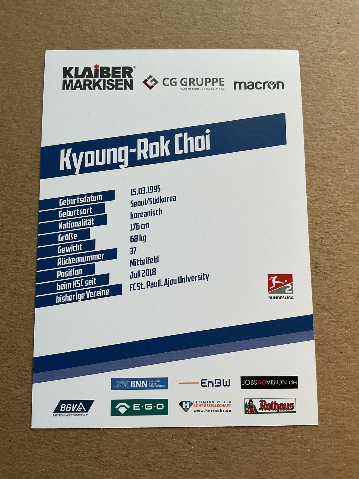 Kyoung-Rok Choi, South Korea 🇰🇷 Karlsruher SC 2019/20 hand signed - Autographs-World