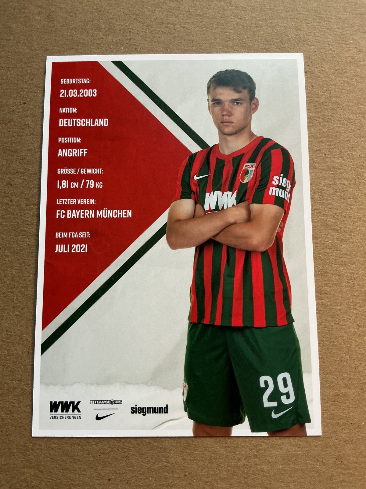 Lasse Günther, Germany 🇩🇪 FC Augsburg 2021/22 hand signed - Autographs-World