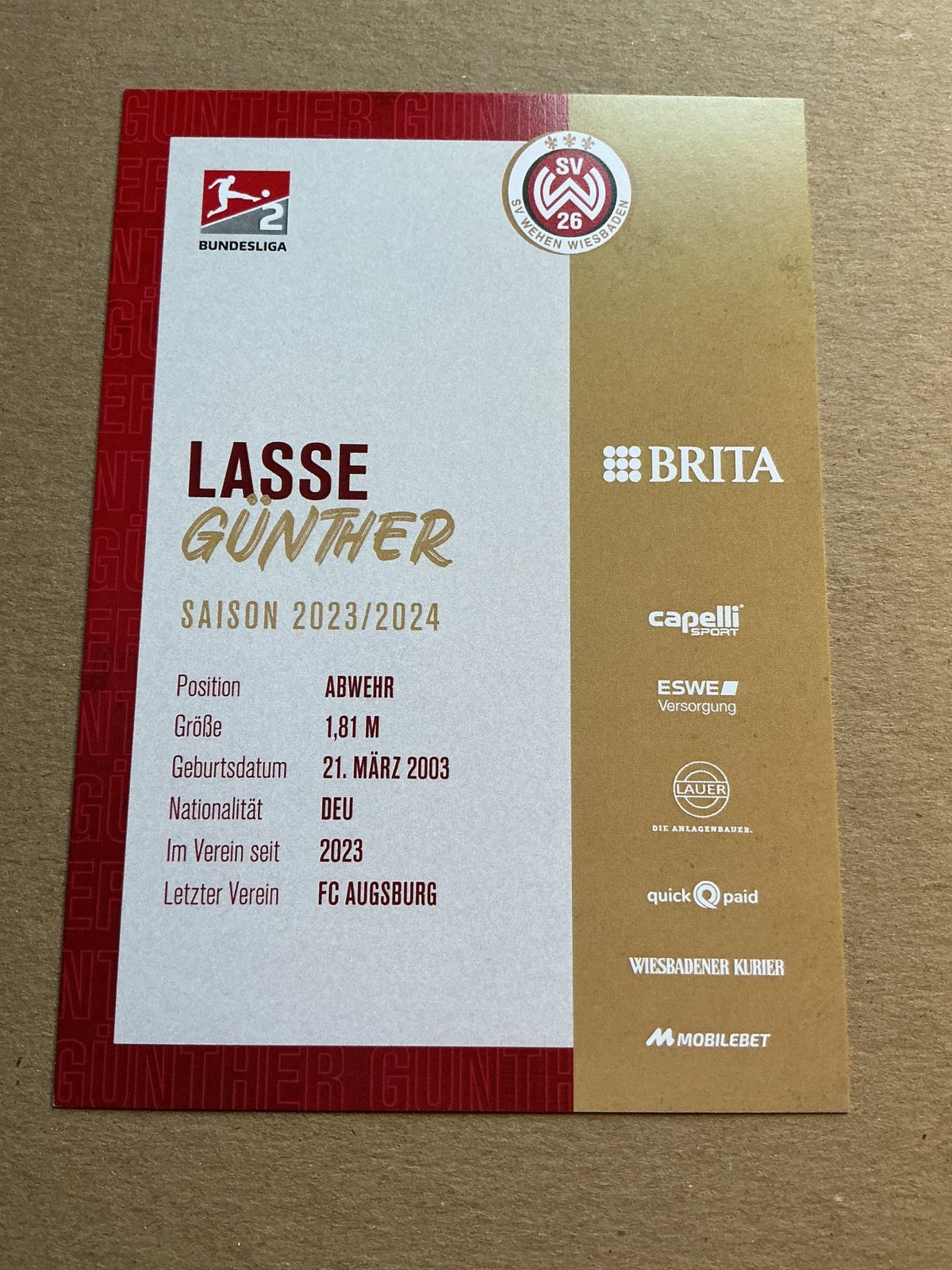 Lasse Günther, Germany 🇩🇪 SV Wehen Wiesbaden 2023/24 hand signed - Autographs-World
