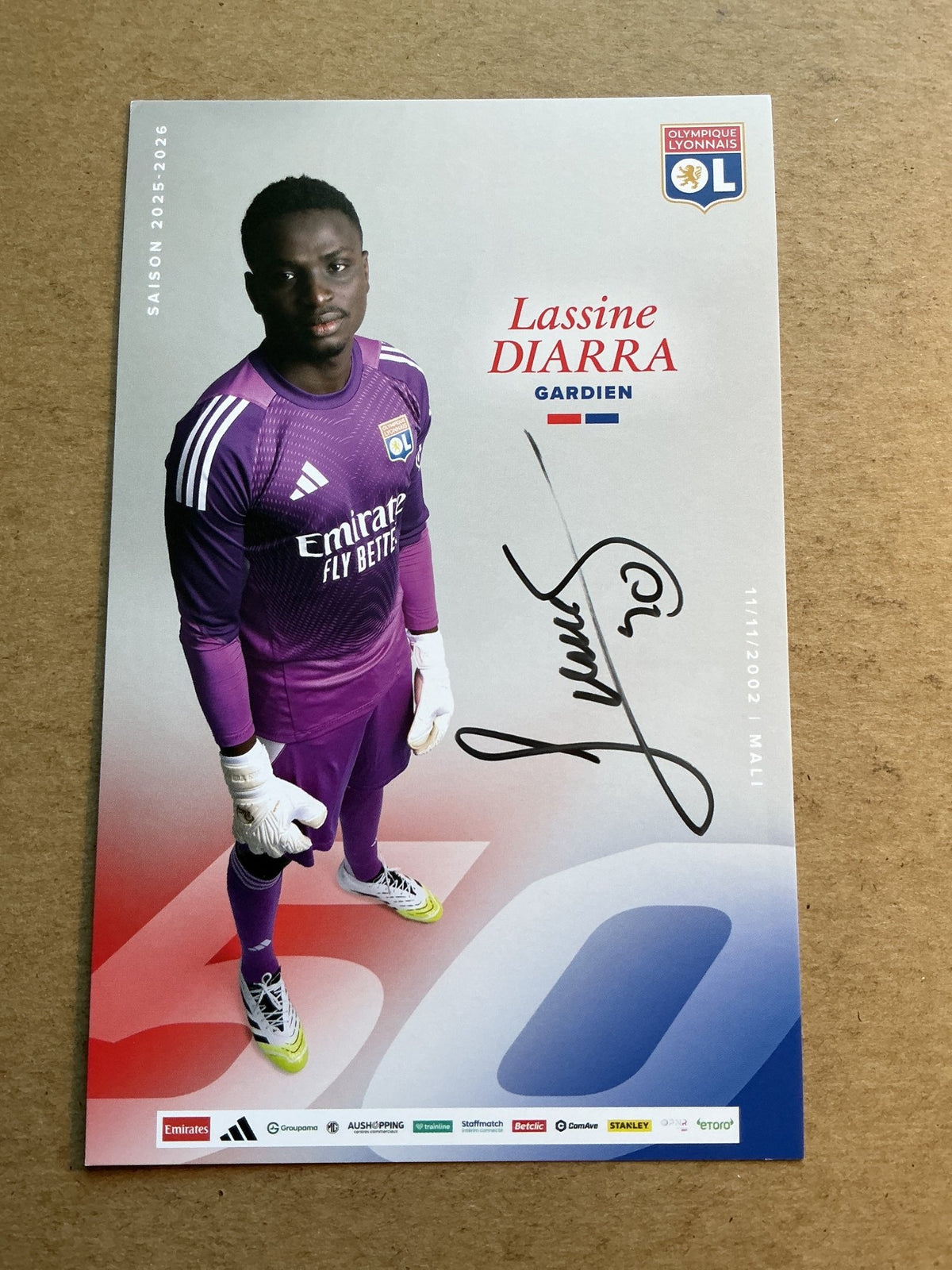 Lassine Diarra, Mali 🇲🇱 Olympique Lyon 2025/26 hand signed - Autographs-World