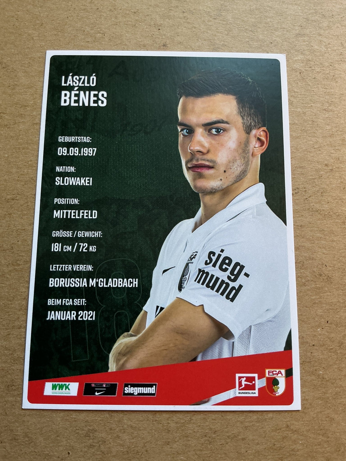 László Bénes, Slovakia 🇸🇰 FC Augsburg 2020/21 hand signed - Autographs-World