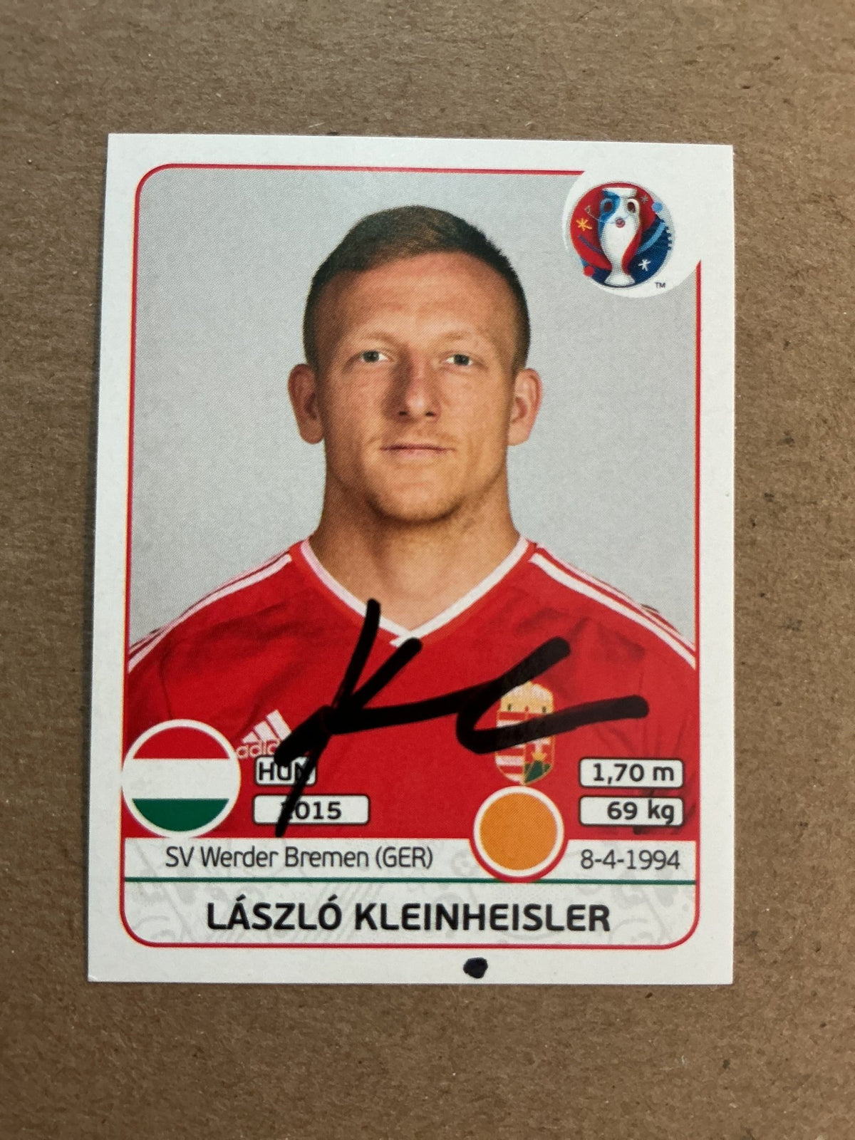 László Kleinheisler, Hungary 🇭🇺 UEFA Euro 2016 Panini hand signed - Autographs-World