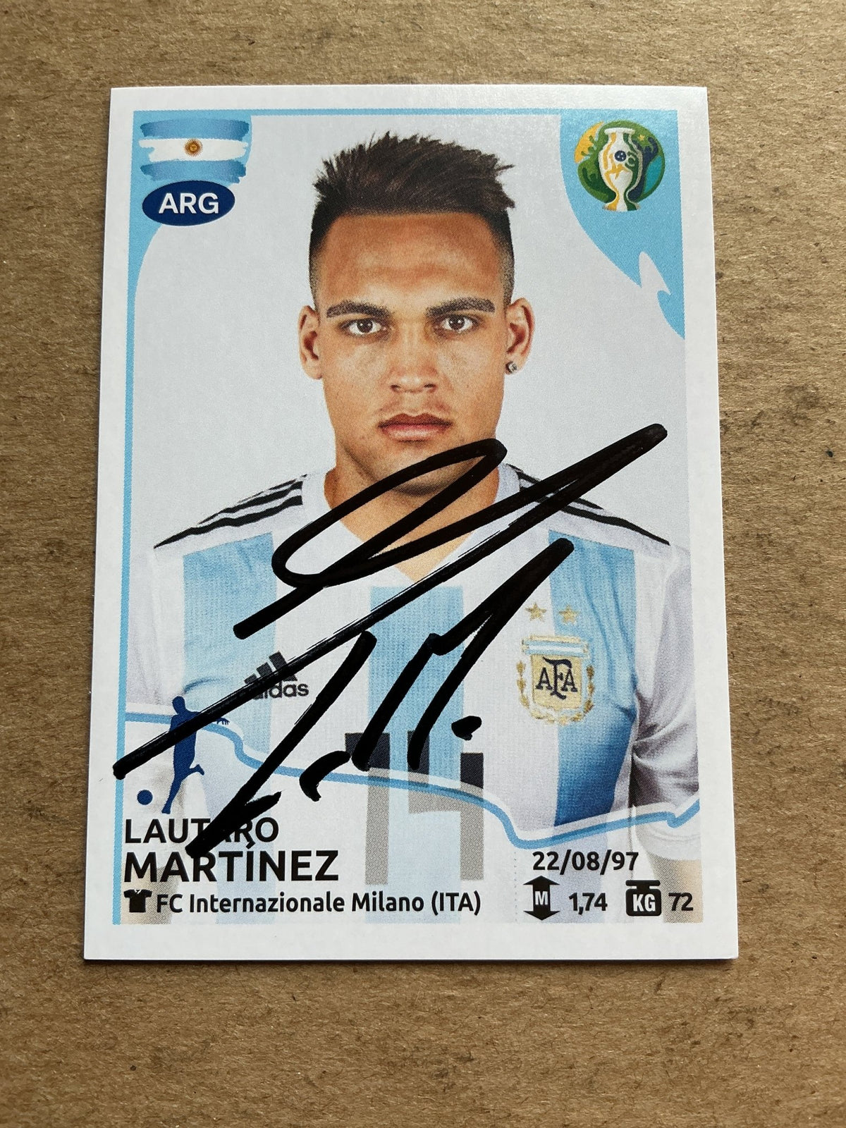 Lautaro Martinez, Argentina 🇦🇷 Copa America 2019 Panini hand signed - Autographs-World