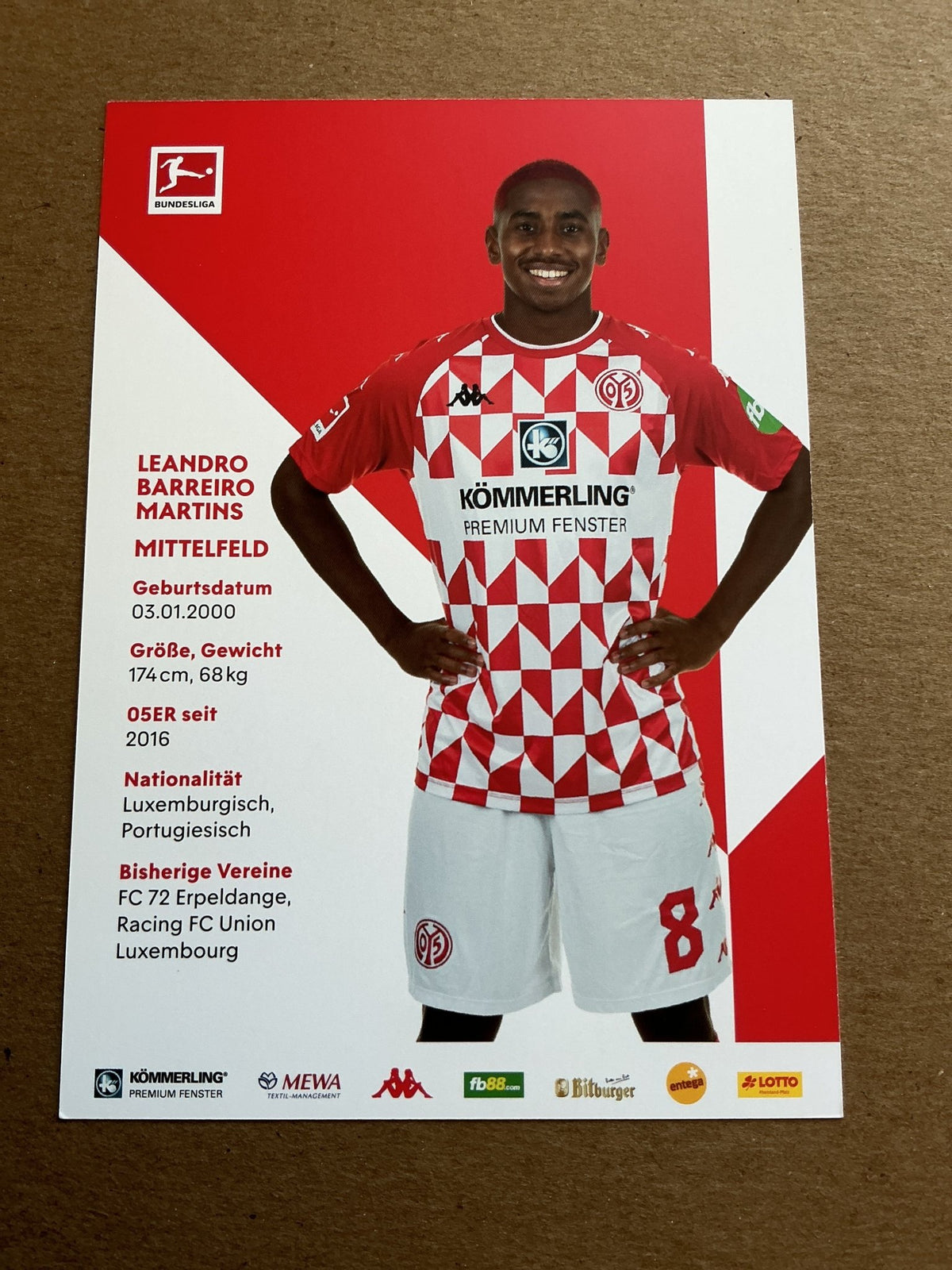 Leandro Barreiro, Luxemburg 🇱🇺 FSV Mainz 05 2021/22 hand signed - Autographs-World