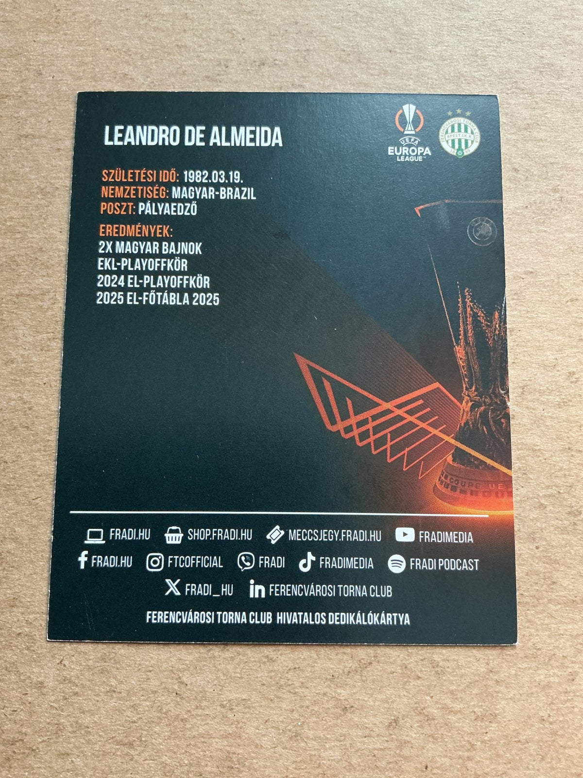 Leandro de Almeida, Brazil 🇧🇷 Ferencvaros 2025/26 hand signed - Autographs-World