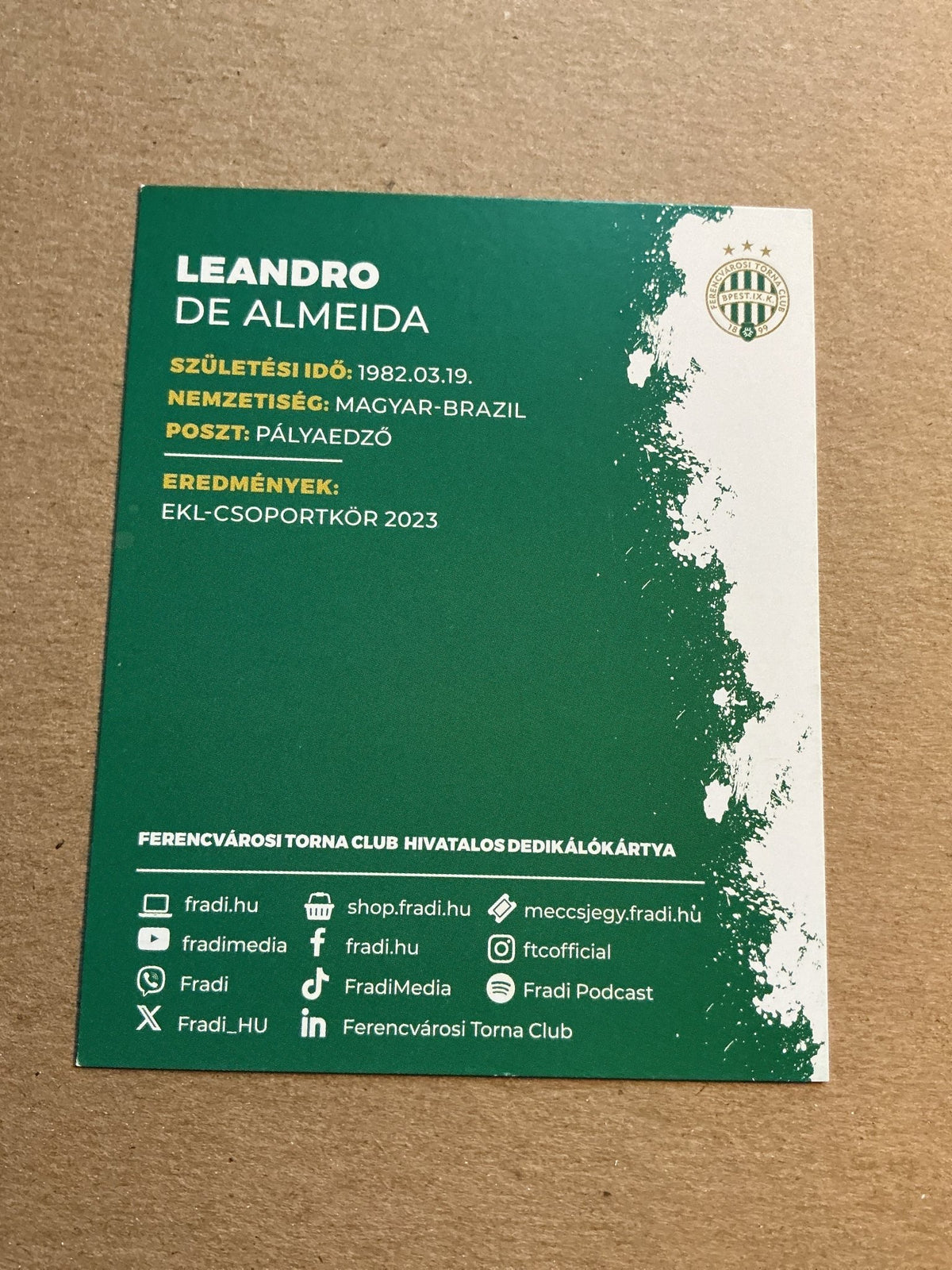 Leandro de Almeida, Brazil 🇧🇷 Ferencváros TC 2023/24 hand signed - Autographs-World