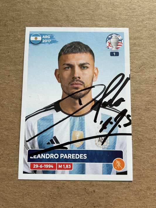 Leandro Paredes, Argentina 🇦🇷 Copa America 2024 Panini hand signed - Autographs-World