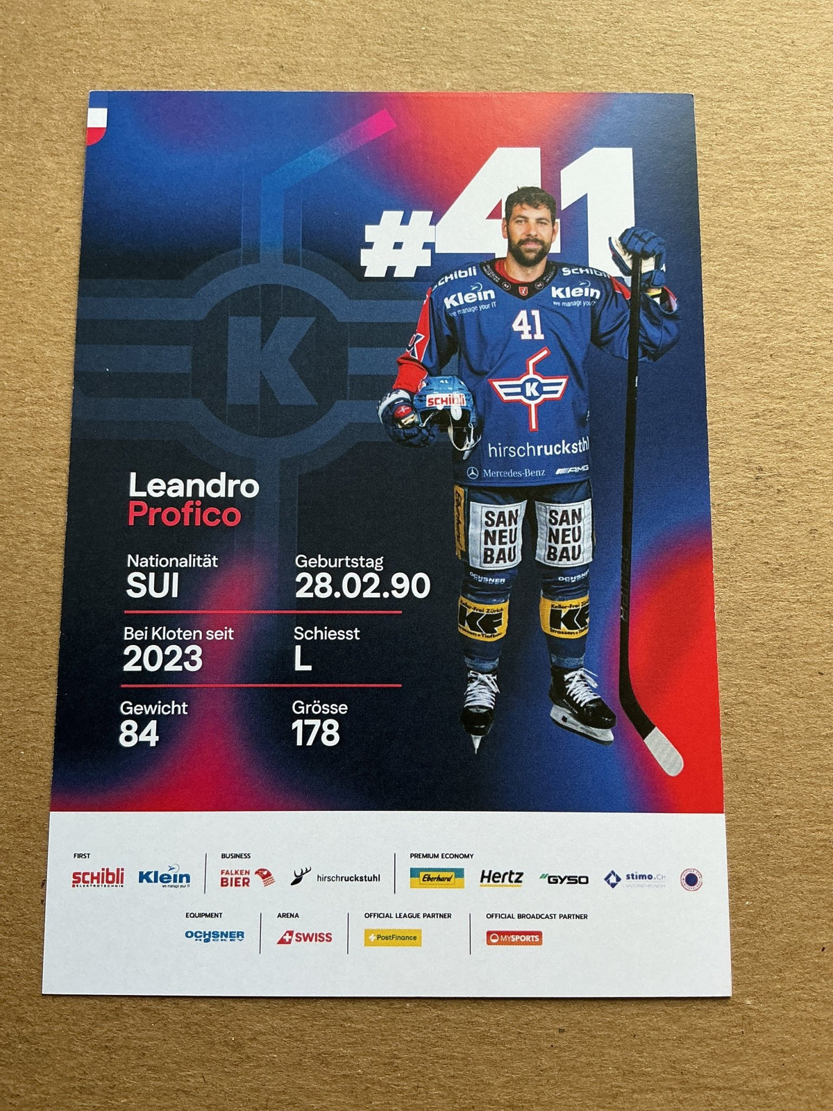 Leandro Profico, Switzerland 🇨🇭 EHC Kloten 2025/26 hand signed - Autographs-World