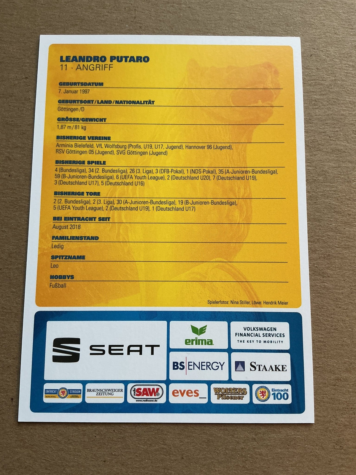 Leandro Putaro, Germany 🇩🇪 Eintracht Braunschweig 2019/20 hand signed - Autographs-World
