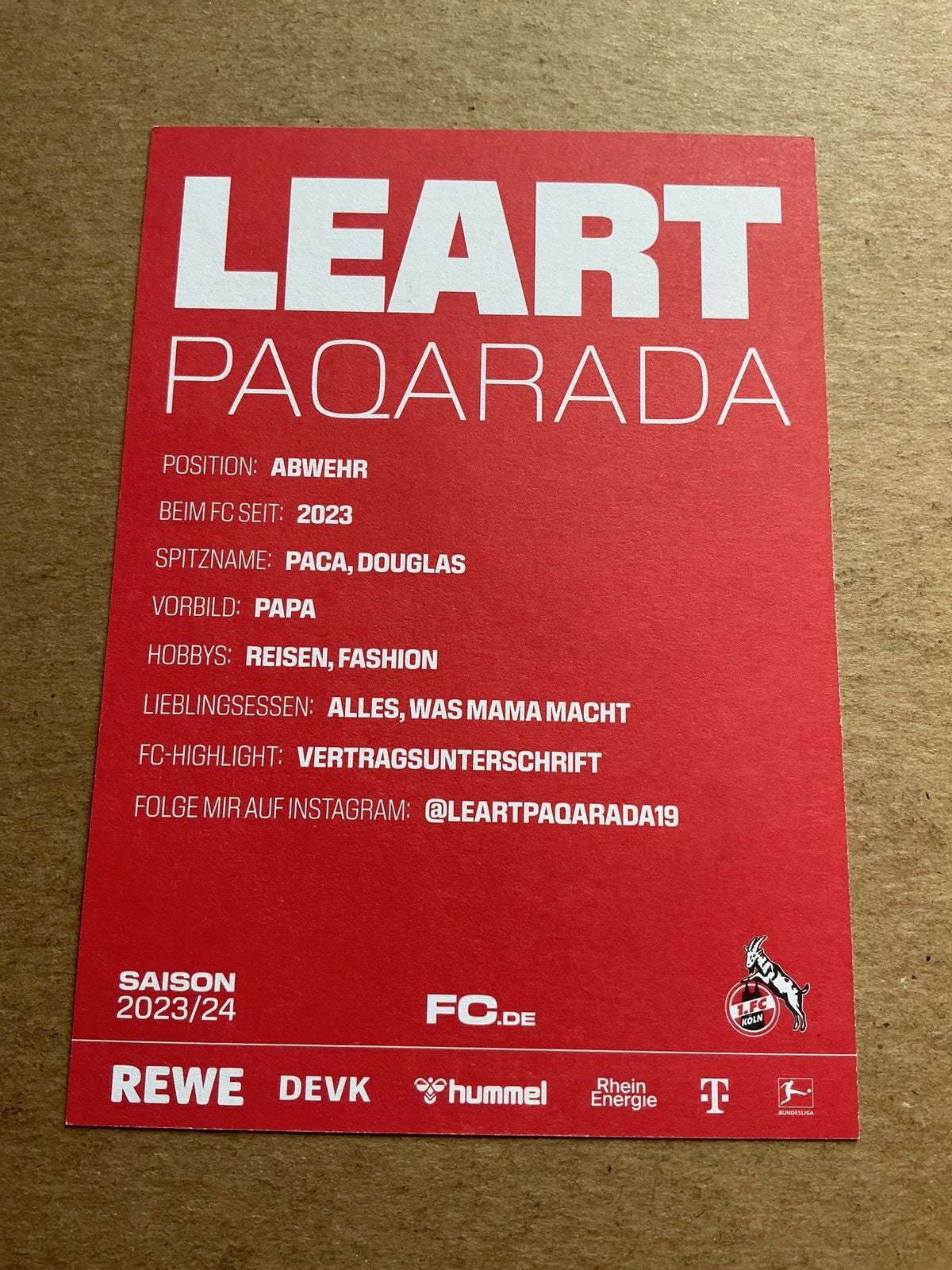 Leart Paqarada, Kosovo 🇽🇰 1.FC Köln 2023/24 hand signed - Autographs-World