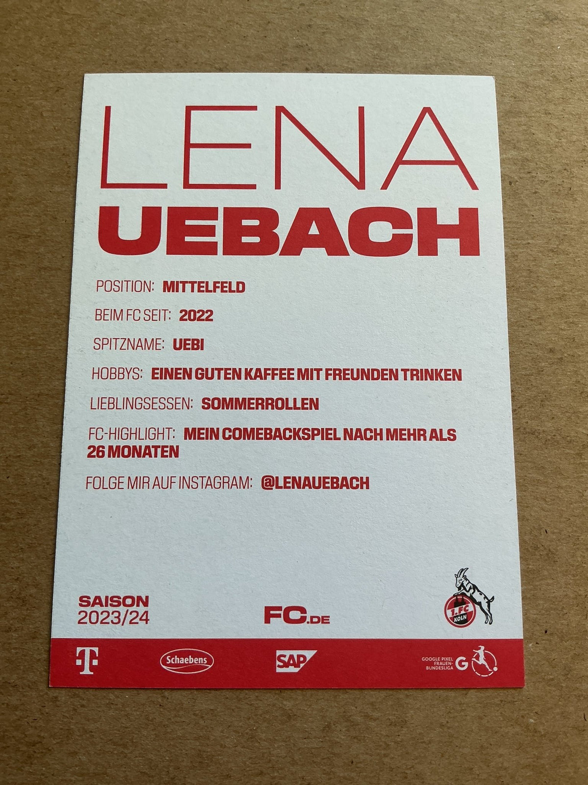 Lena Uebach, Germany 🇩🇪 1.FC Köln 2023/24 hand signed - Autographs-World