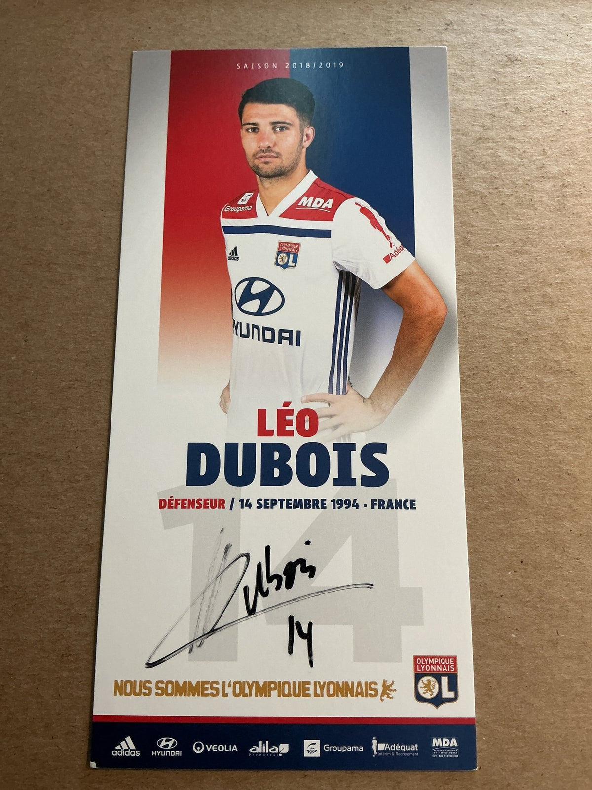 Leo Dubois, France 🇫🇷 Olympique Lyon 2018/19 hand signed - Autographs-World