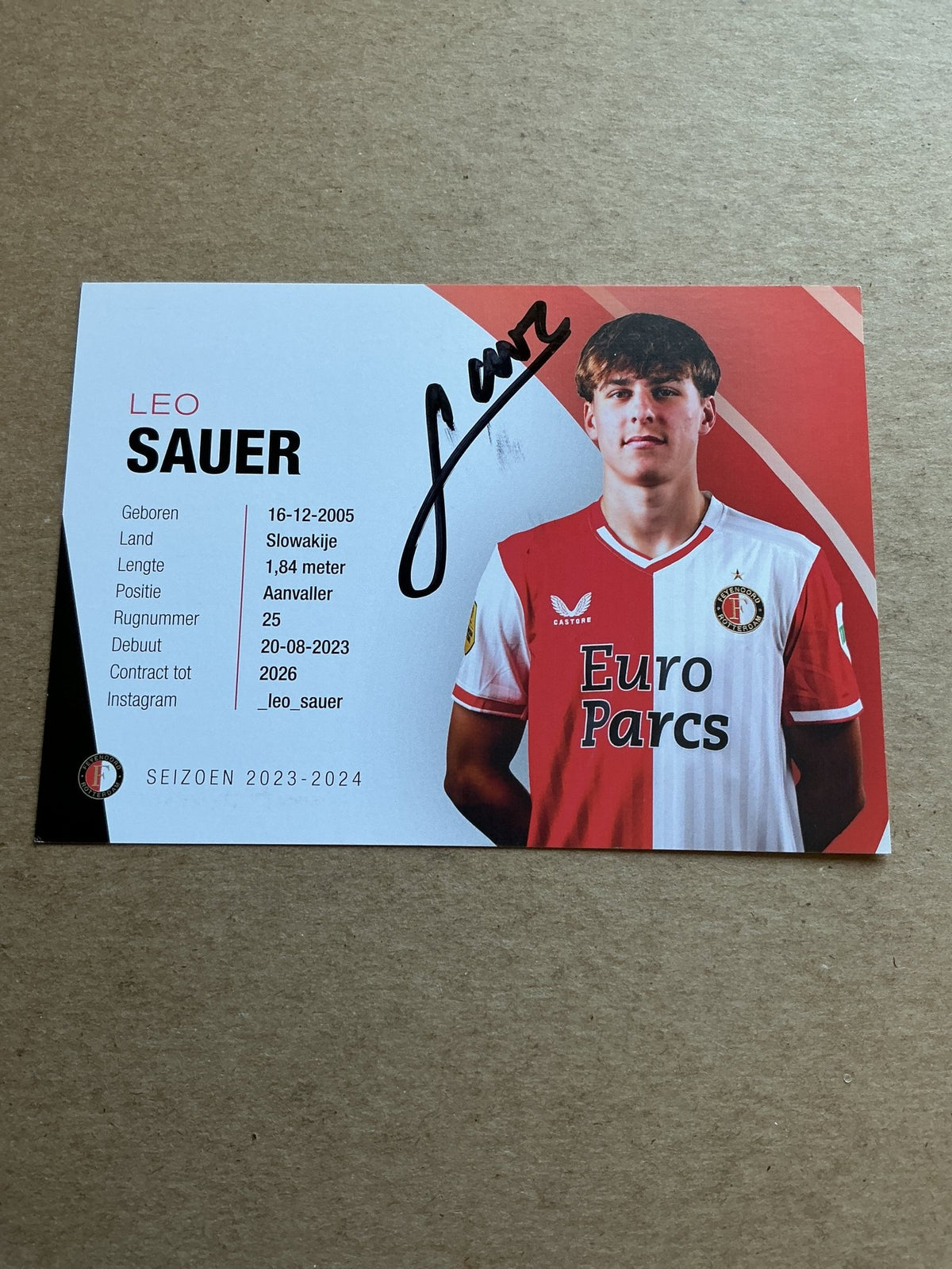 Leo Sauer, Slovakia 🇸🇰 Feyenoord Rotterdam 2023/24 hand signed - Autographs-World