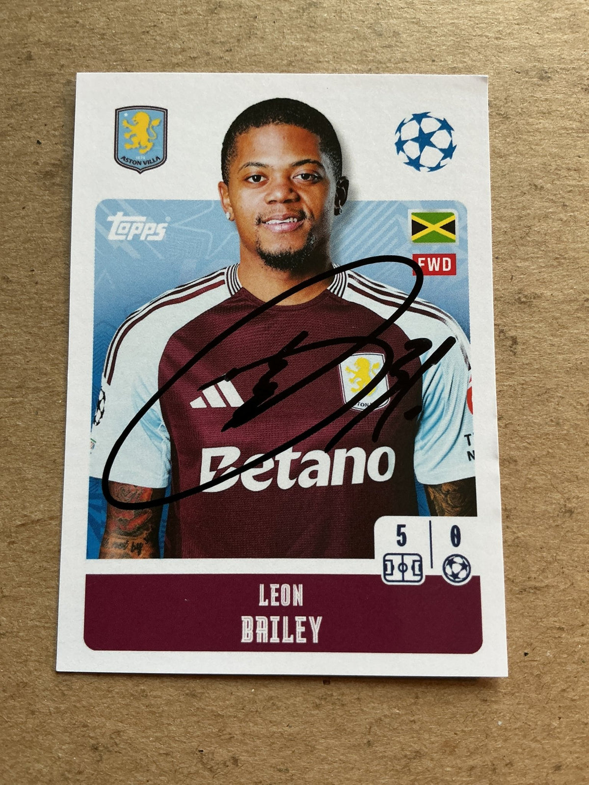 Leon Bailey, Jamaica 🇯🇲 Aston Villa 2024/25 Topps hand signed - Autographs-World