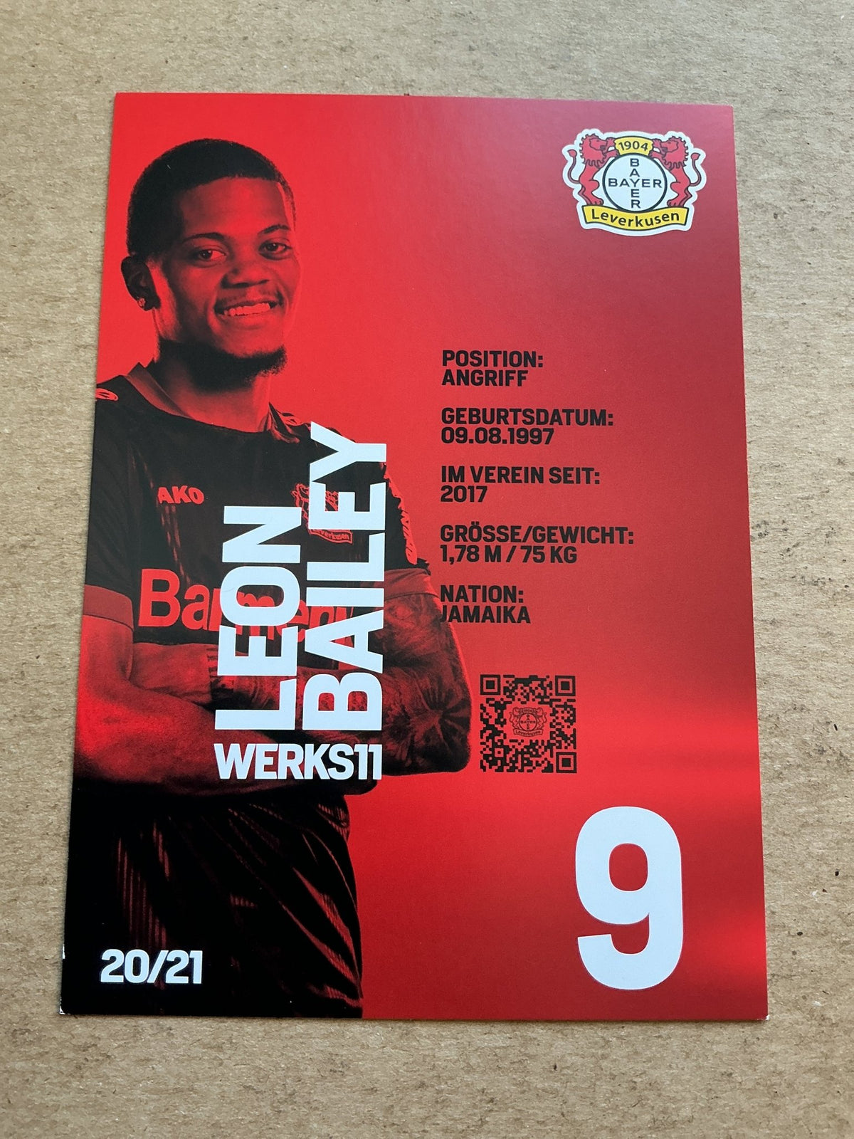 Leon Bailey, Jamaica 🇯🇲 Bayer 04 Leverkusen 2020/21 hand signed - Autographs-World