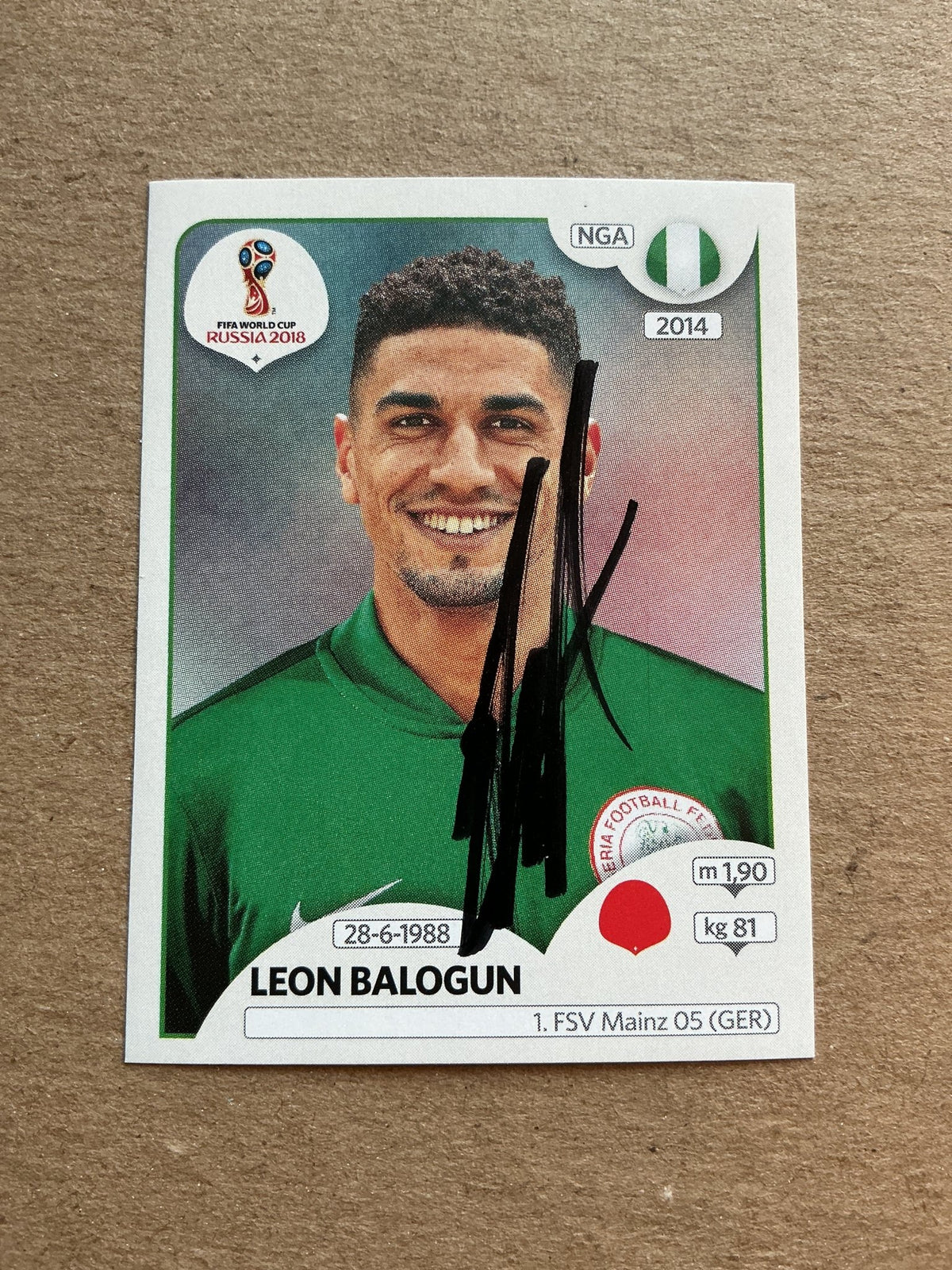 Leon Balogun, Nigeria 🇳🇬 FIFA World Cup 2018 Panini hand signed - Autographs-World