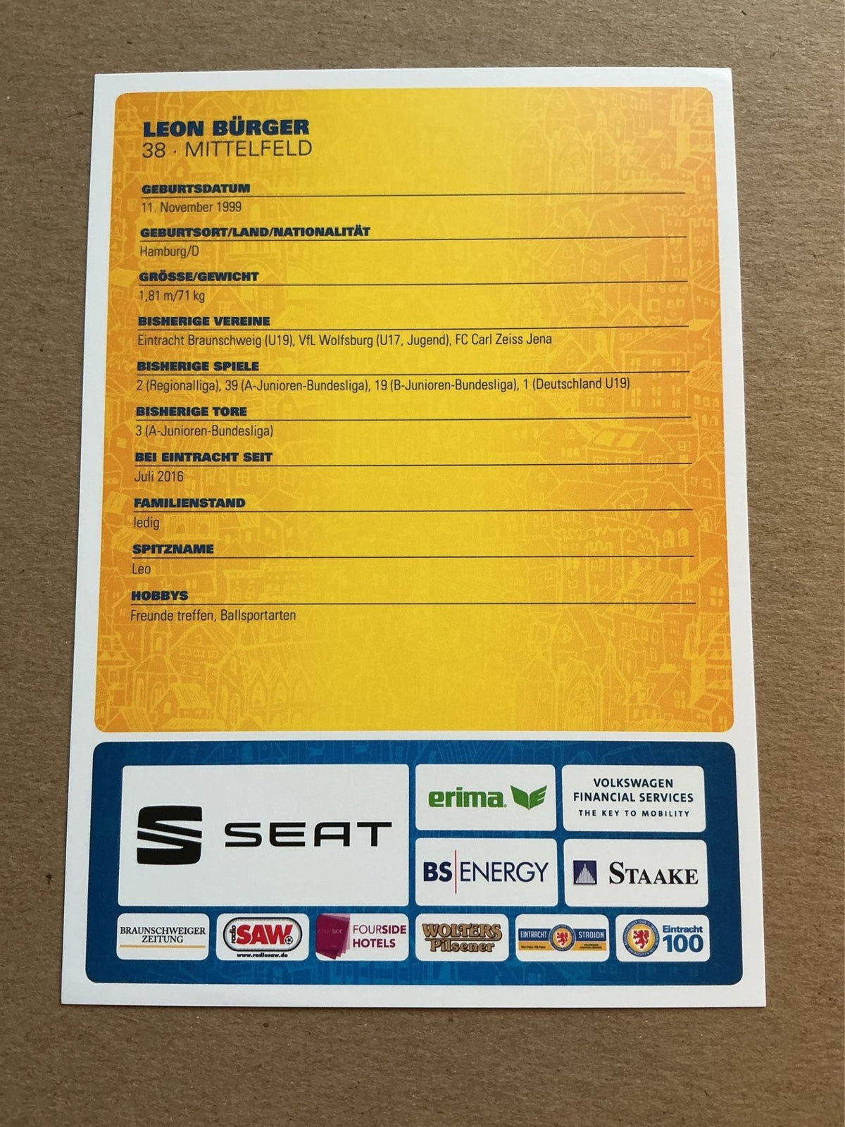 Leon Bürger, Germany 🇩🇪 Eintracht Braunschweig 2018/19 hand signed - Autographs-World
