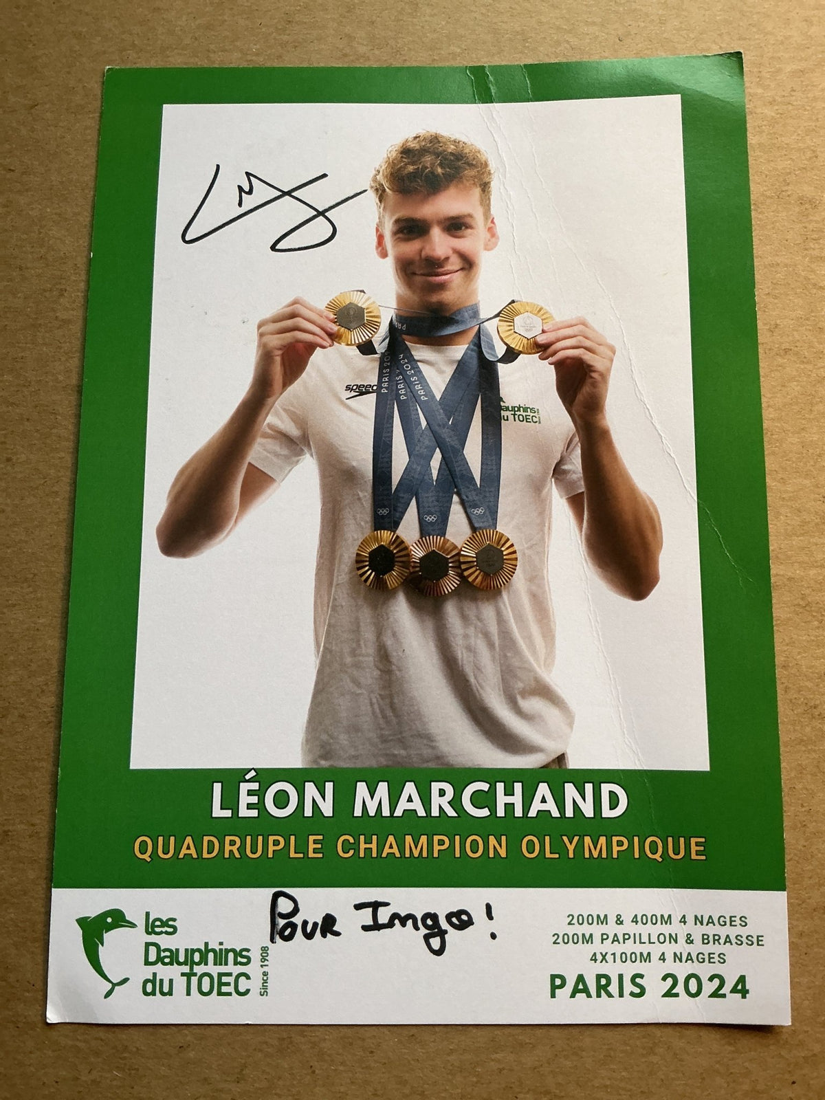 Léon Marchand, France 🇫🇷 Swimming Summer Olympics 2024 hand signed - Autographs-World