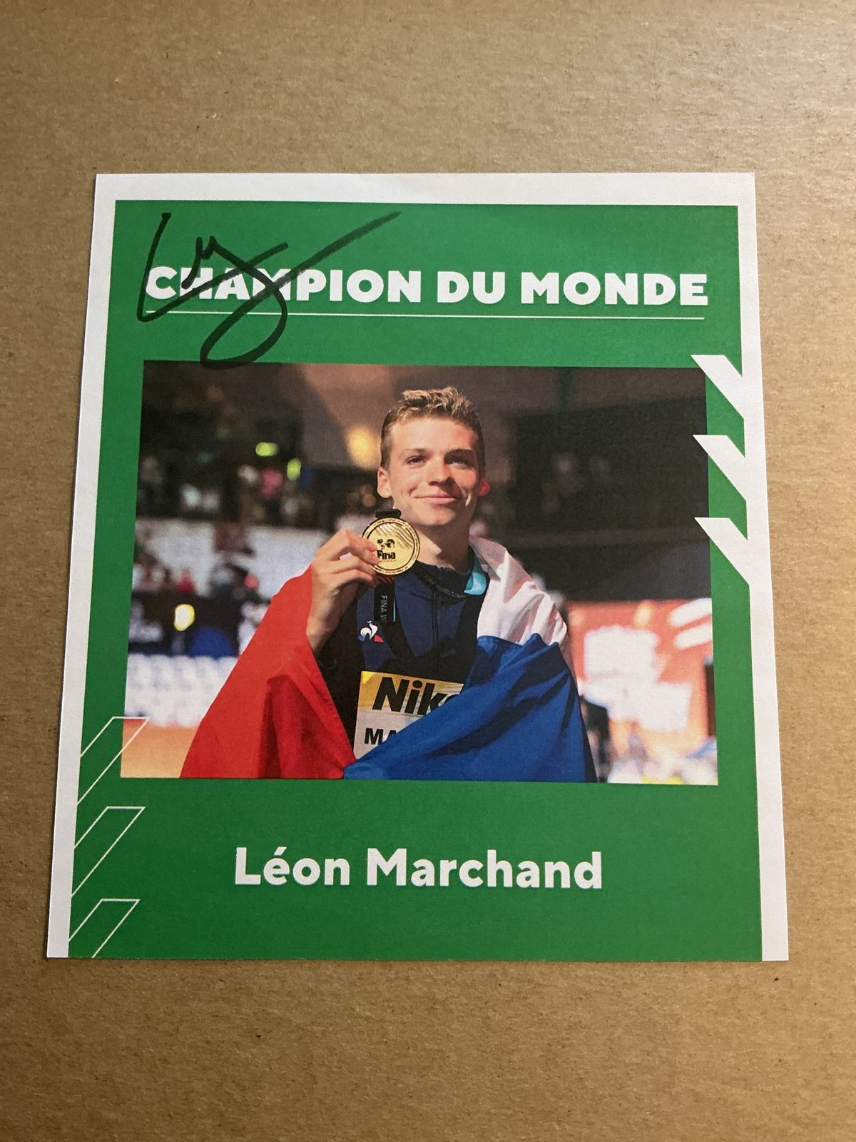 Léon Marchand, France 🇫🇷 Swimming Summer Olympics 2024 hand signed - Autographs-World