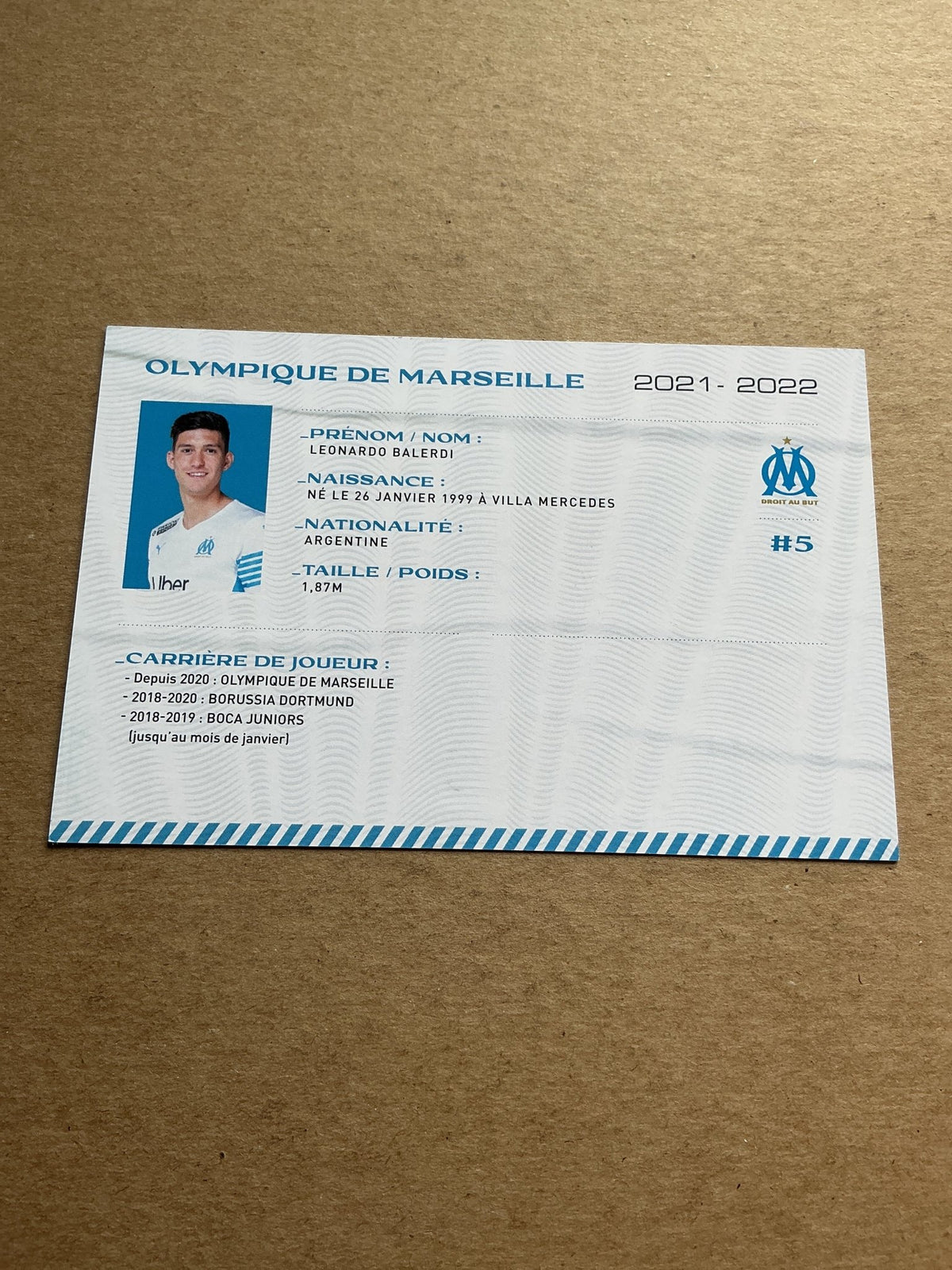 Leonardo Balerdi, Argentina 🇦🇷 Olympique Marseille 2021/22 hand signed - Autographs-World