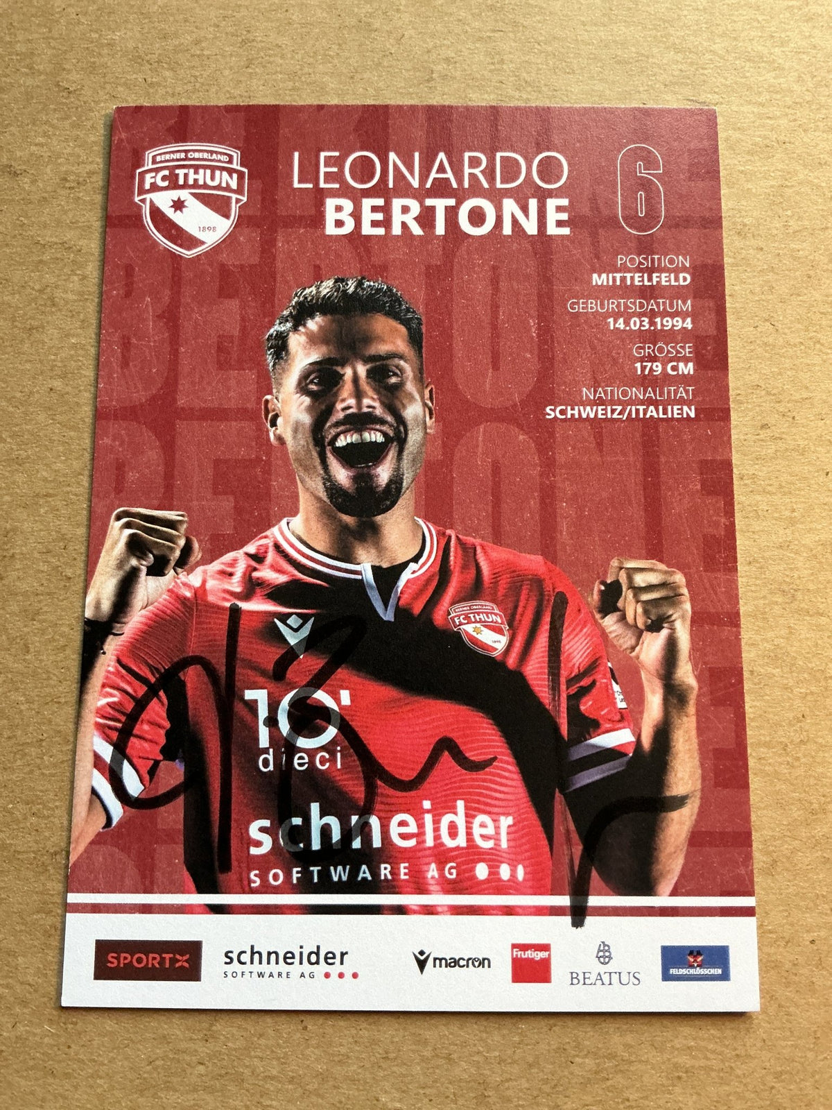 Leonardo Bertone, Italy 🇮🇹 FC Thun 2023/24 hand signed - Autographs-World
