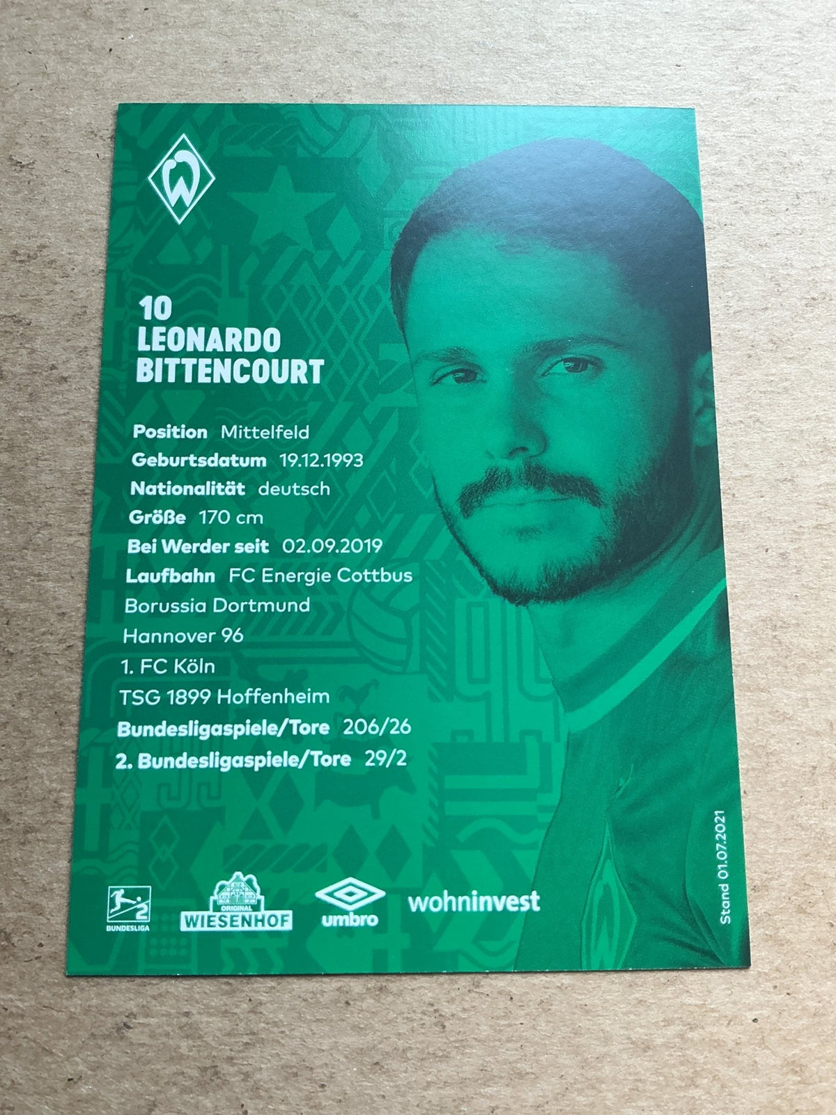 Leonardo Bittencourt, Germany 🇩🇪 SV Werder Bremen 2021/22 hand signed - Autographs-World