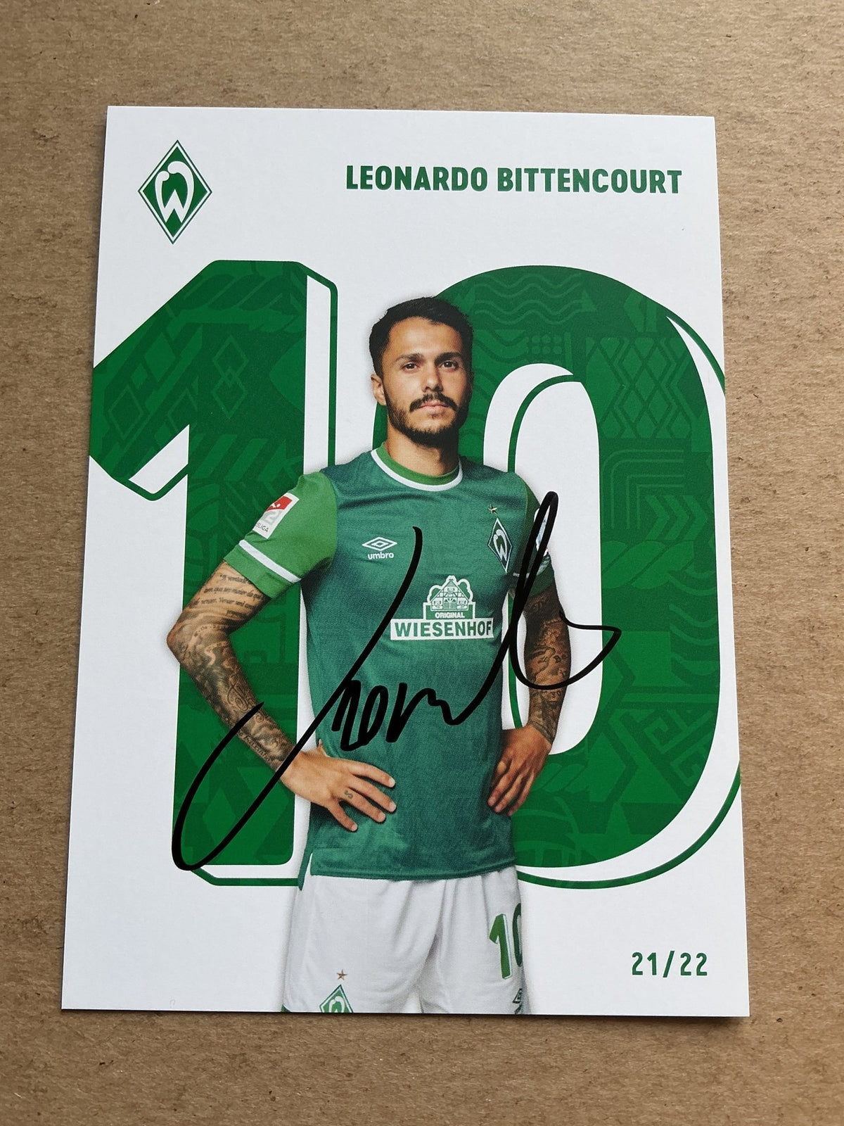 Leonardo Bittencourt, Germany 🇩🇪 SV Werder Bremen 2021/22 hand signed - Autographs-World