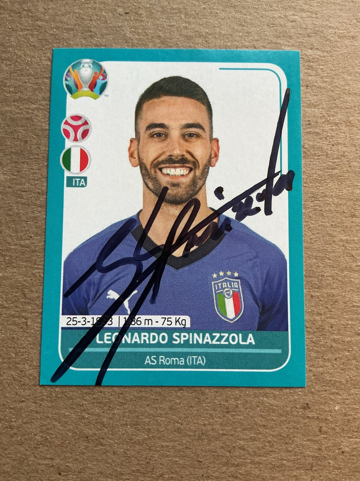 Leonardo Spinazzola, Italy 🇮🇹 UEFA Euro 2020 Panini hand signed - Autographs-World