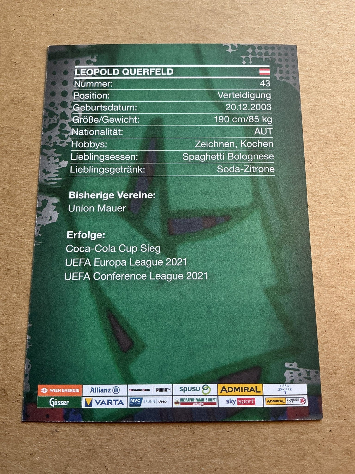 Leopold Querfeld, Austria 🇦🇹 SK Rapid Wien 2023/24 hand signed - Autographs-World
