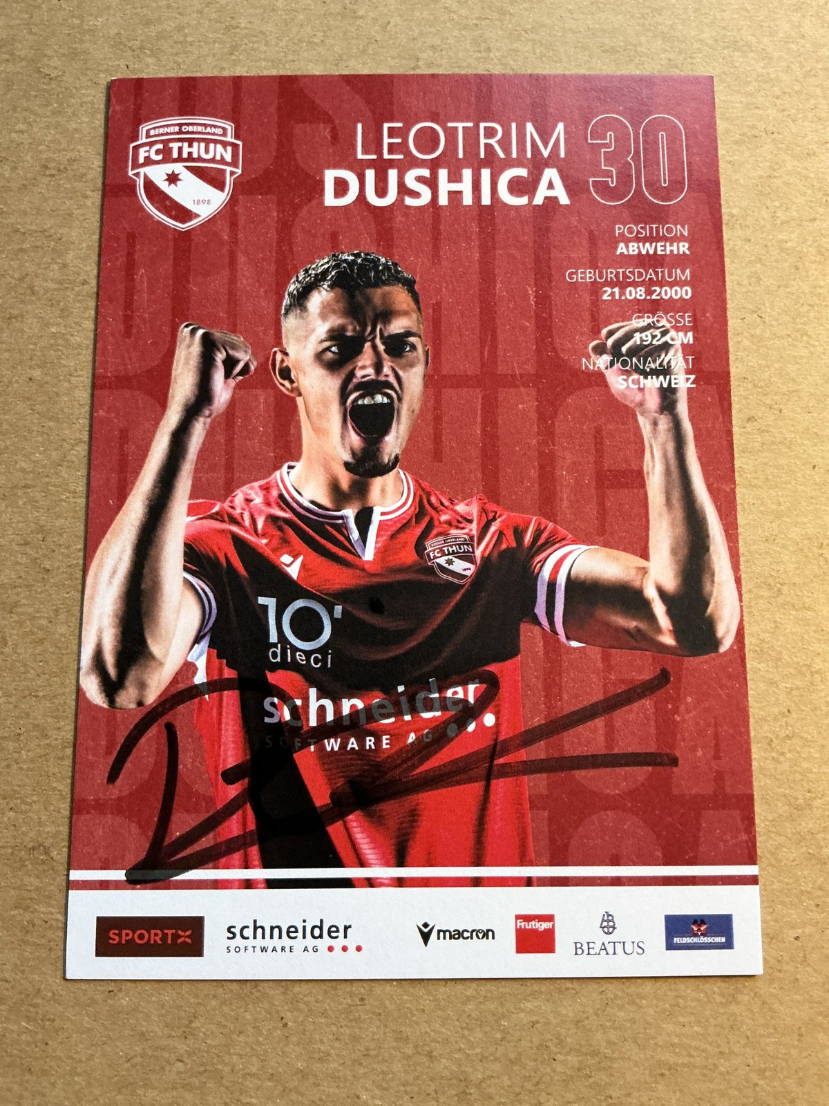 Leotrim Dushica, Switzerland 🇨🇭 FC Thun 2023/24 hand signed - Autographs-World