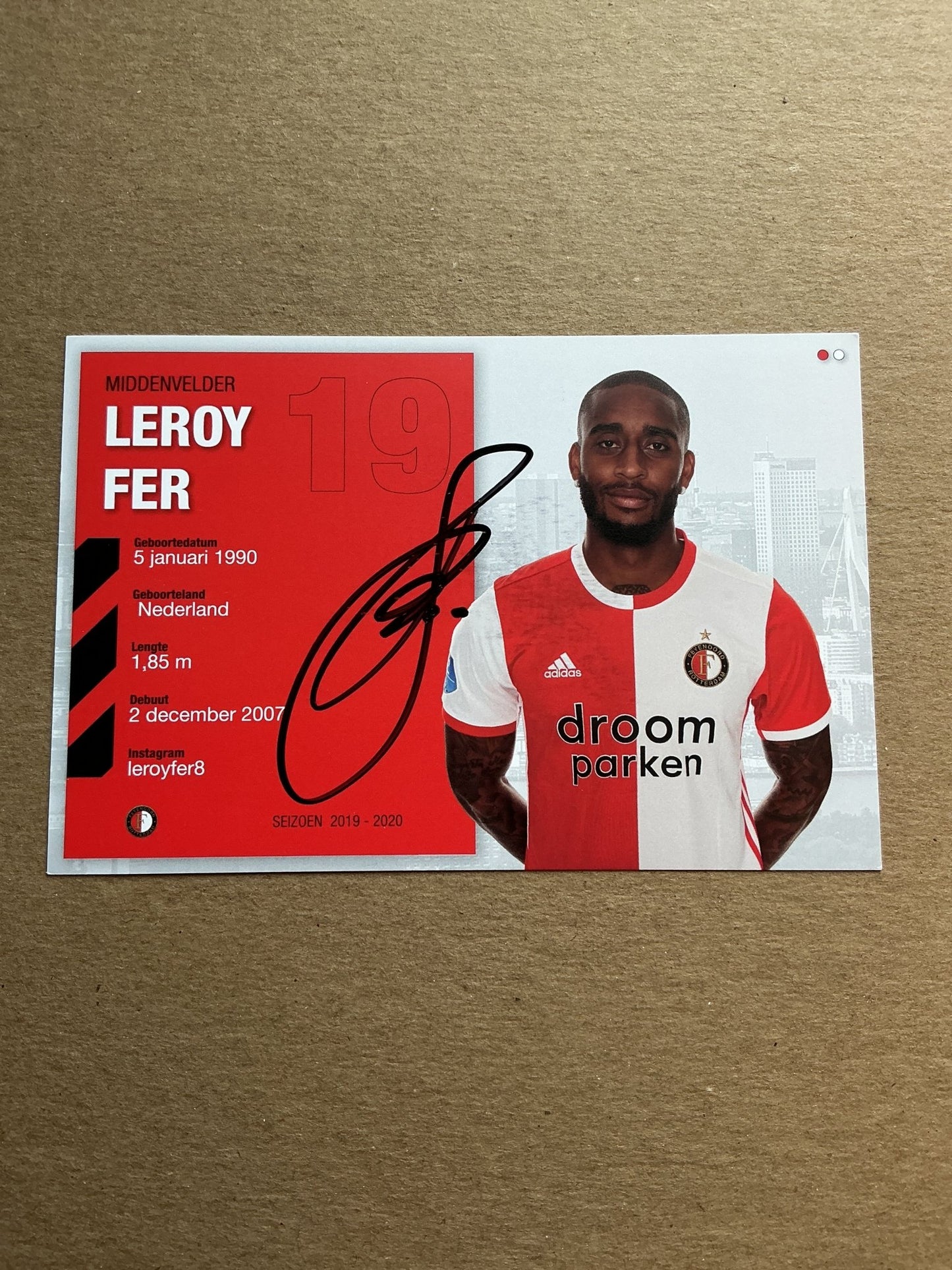 Leroy Fer, Netherlands 🇳🇱 Feyenoord Rotterdam 2019/20 hand signed - Autographs-World