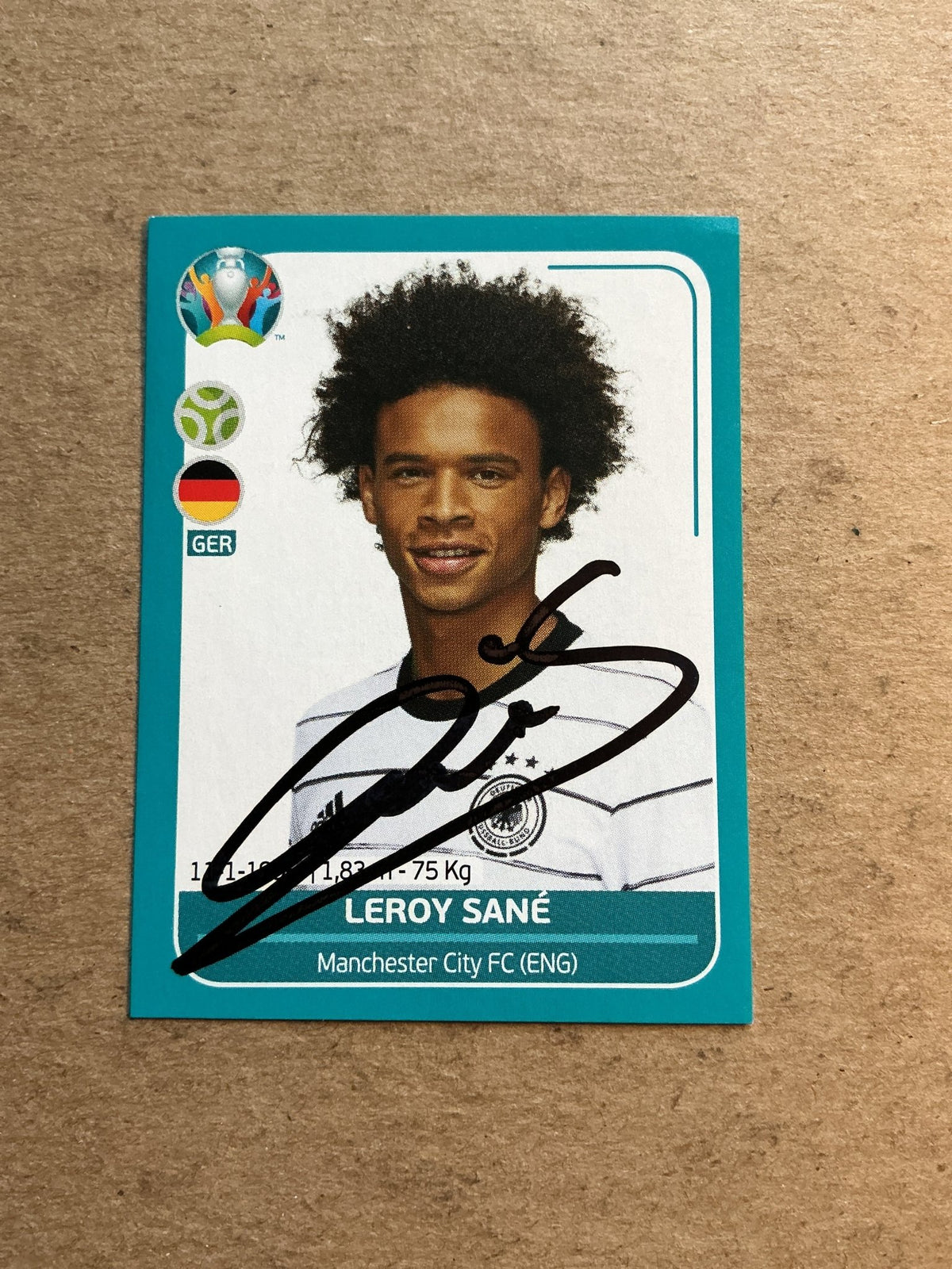 Leroy Sané, Germany 🇩🇪 UEFA Euro 2020 Panini hand signed - Autographs-World