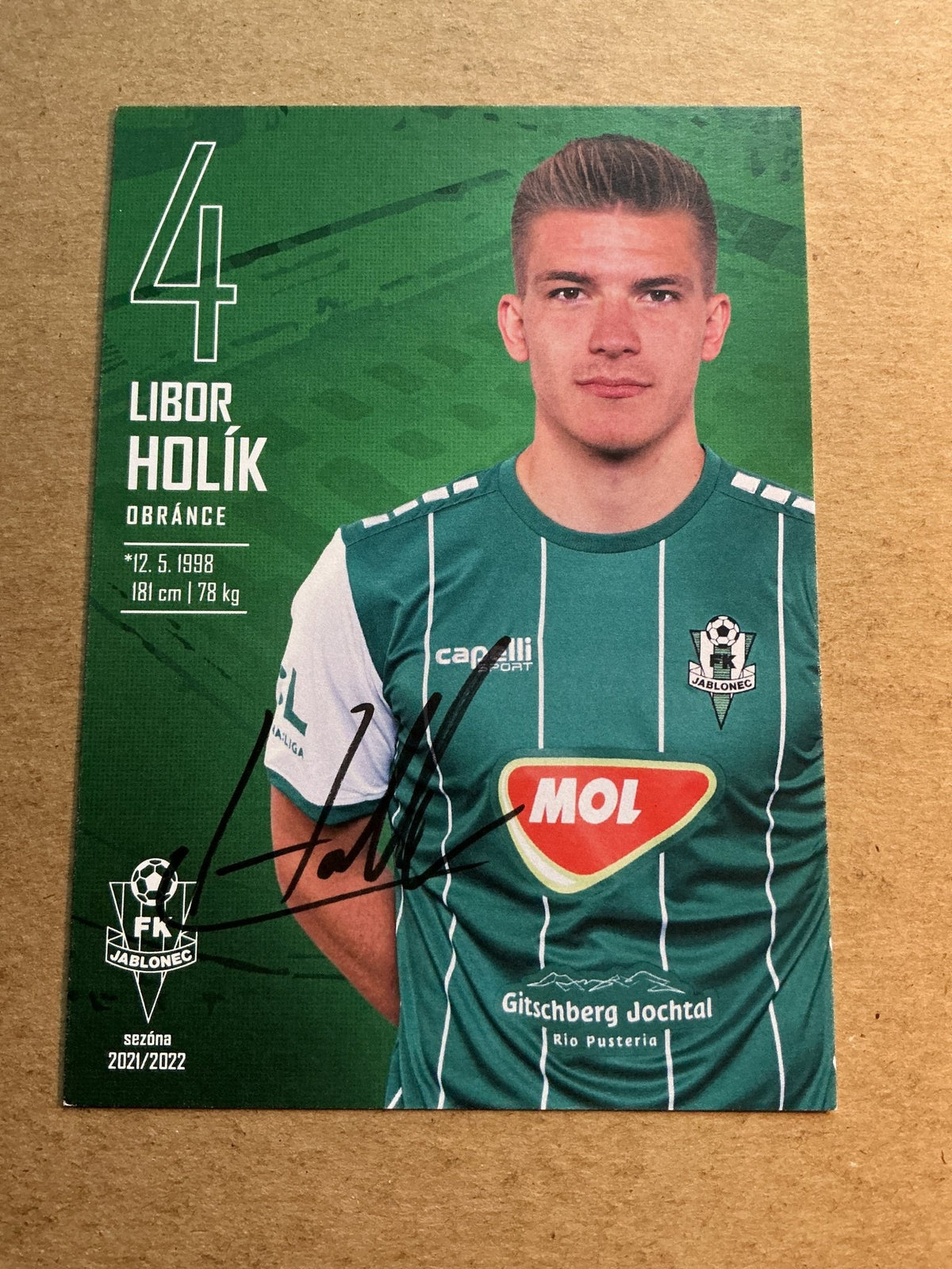 Libor Holík, Czech Republic 🇨🇿 FK Jablonec 2021/22 hand signed - Autographs-World