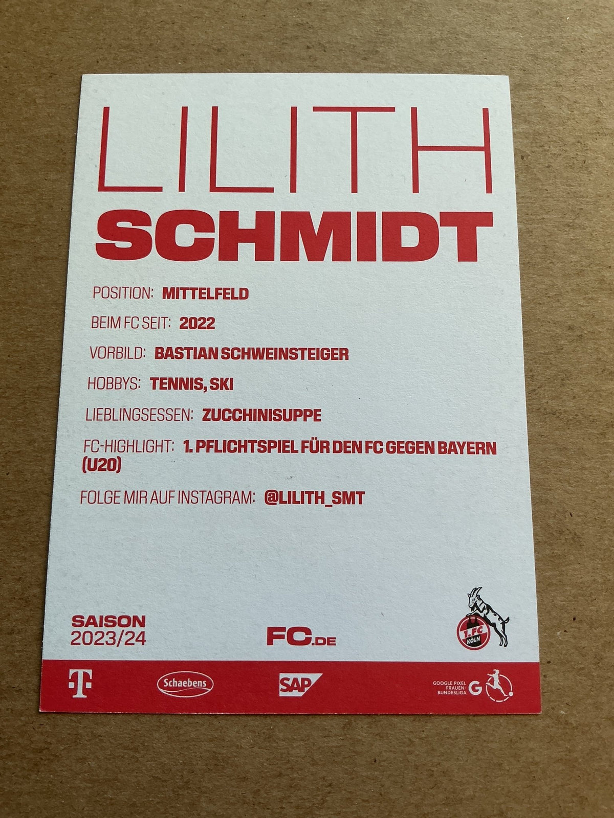 Lilith Schmidt, Germany 🇩🇪 1.FC Köln 2023/24 hand signed - Autographs-World