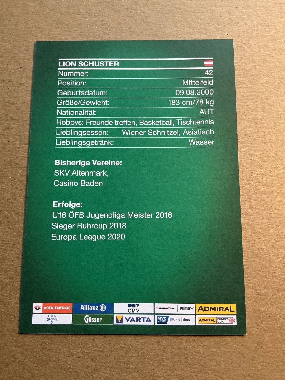 Lion Schuster, Austria 🇦🇹 Rapid Wien 2021/22 hand signed - Autographs-World