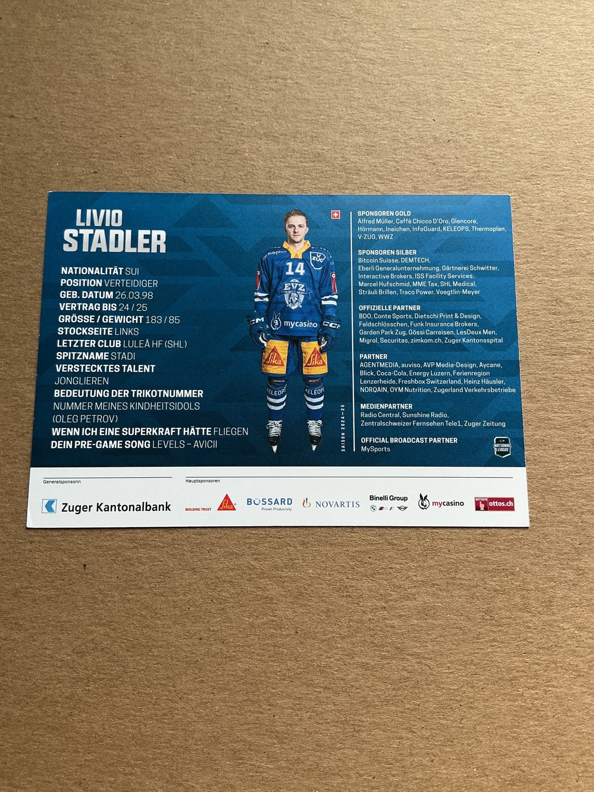 Livio Stadler, Switzerland 🇨🇭 EV Zug 2024/25 hand signed - Autographs-World