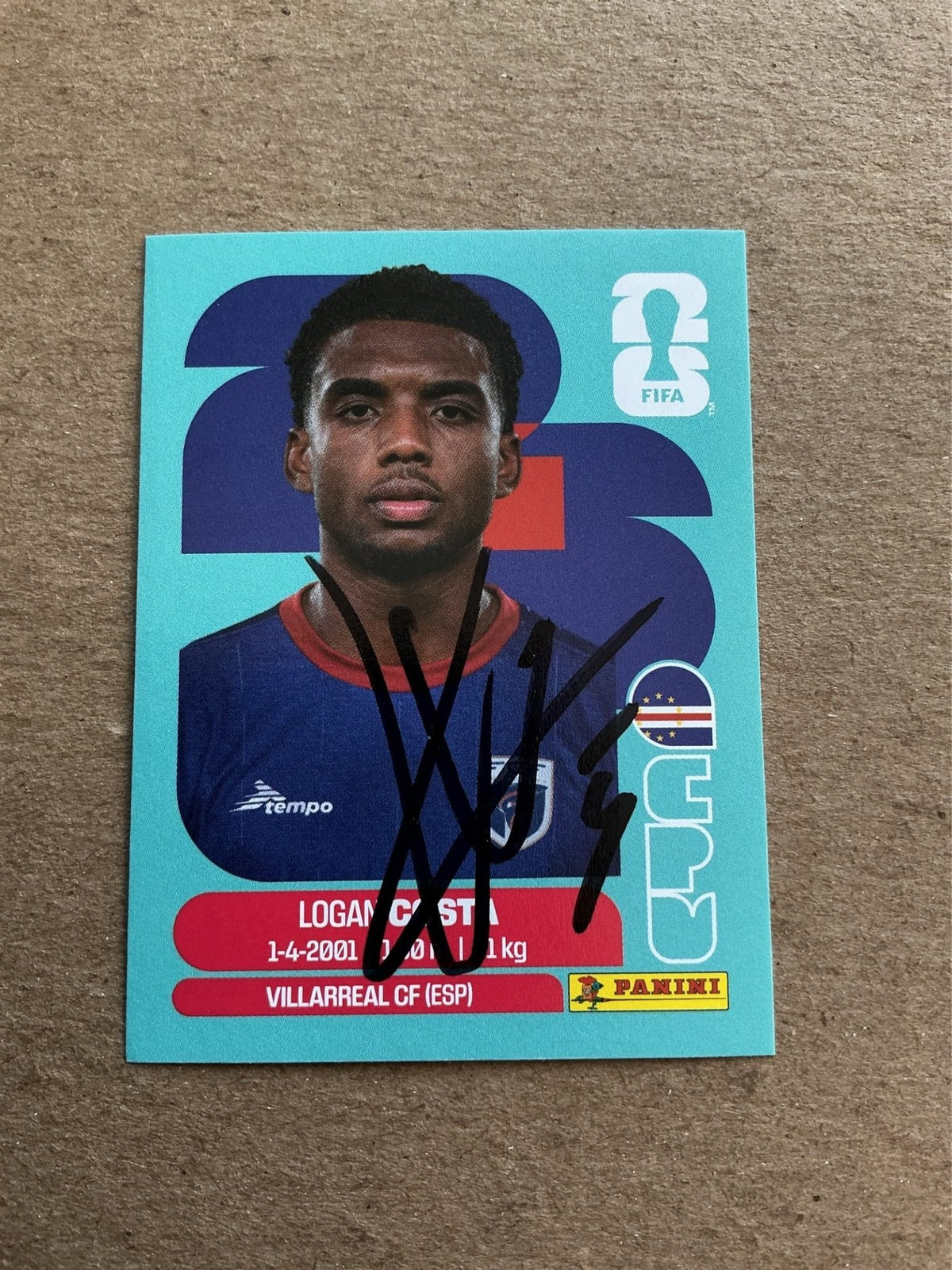 Logan Costa, Cape Verde 🇨🇻 FIFA World Cup 2026 Panini hand signed - Autographs-World