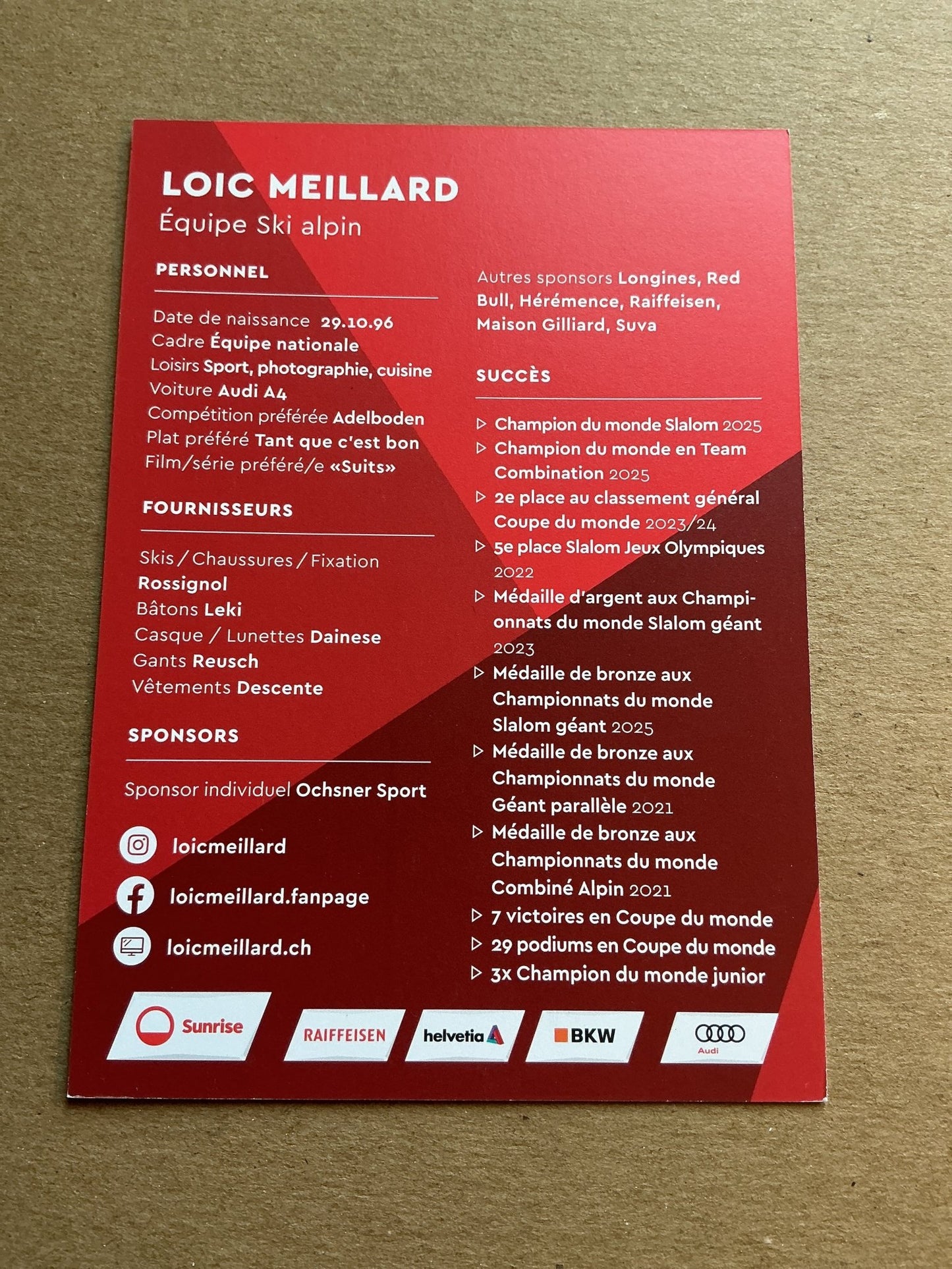 Loïc Meillard, Switzerland 🇨🇭 Alpine Winter 2025/26 hand signed - Autographs-World