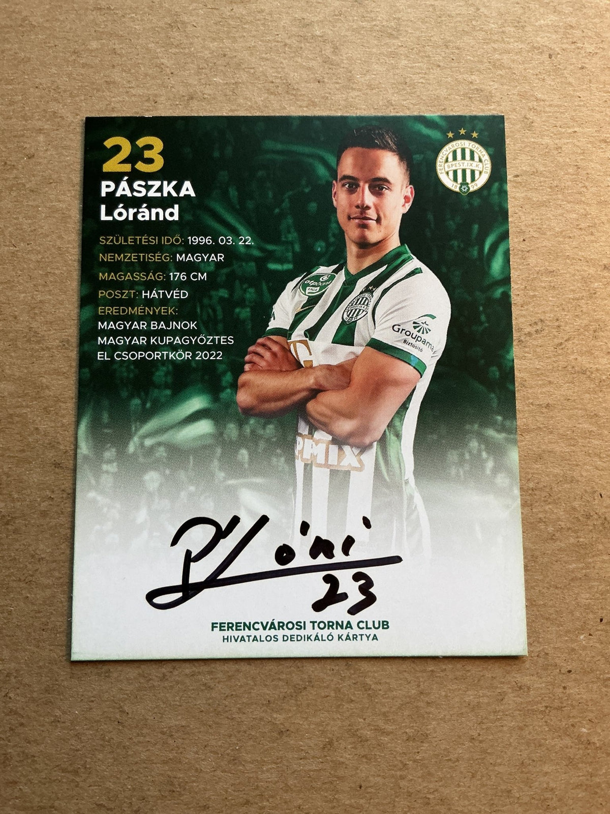 Lóránd Pászka, Hungary 🇭🇺 Ferencváros 2022/23 hand signed - Autographs-World