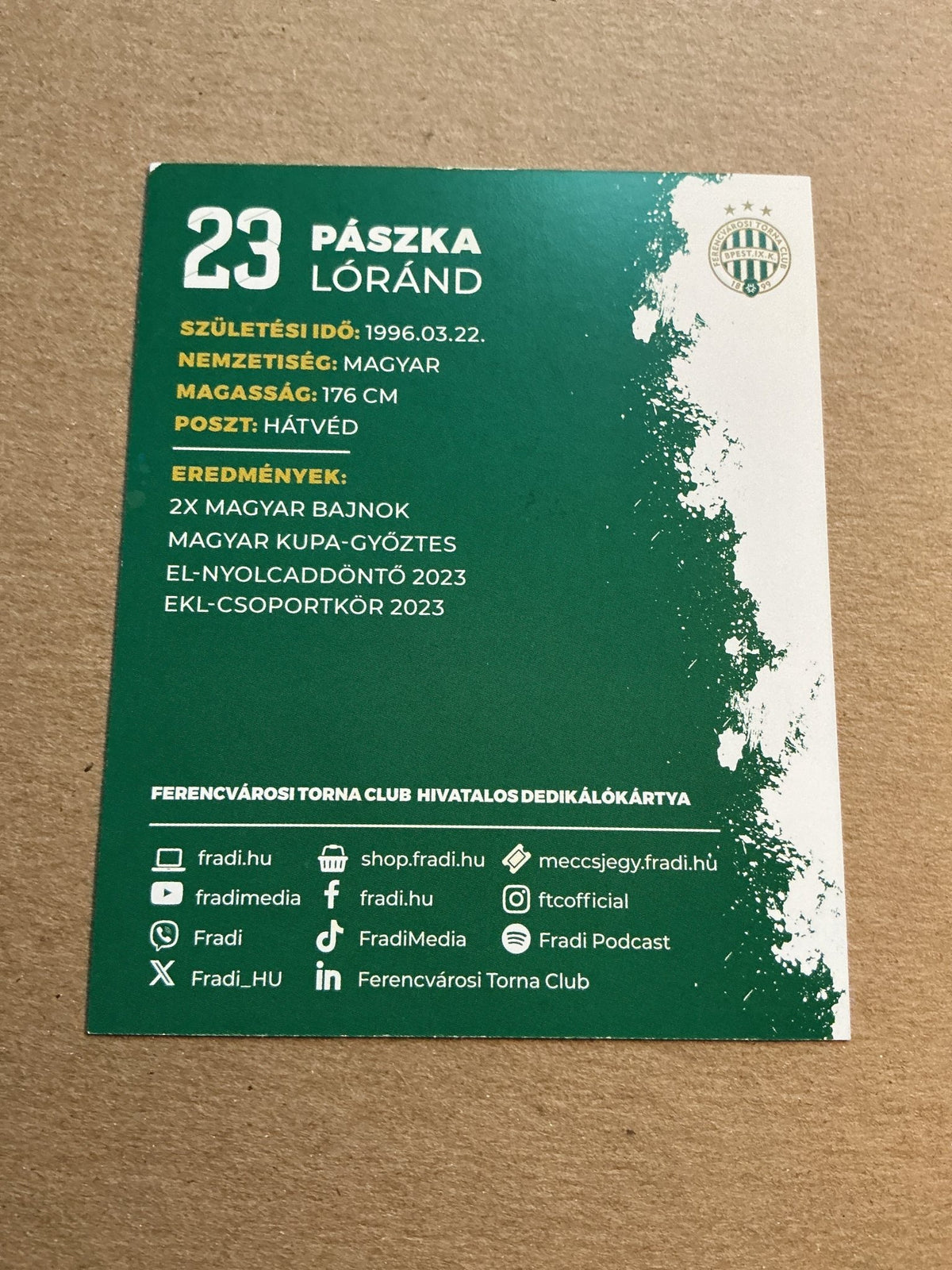 Lóránd Pászka, Hungary 🇭🇺 Ferencváros TC 2023/24 hand signed - Autographs-World