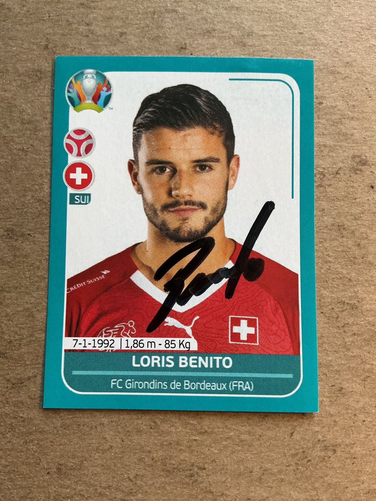 Loris Benito, Switzerland 🇨🇭 UEFA Euro 2020 Panini hand signed - Autographs-World