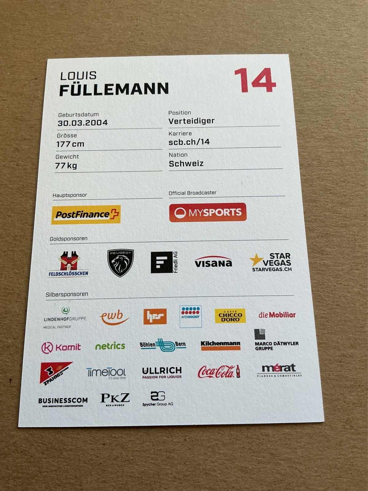 Louis Füllemann, Switzerland 🇨🇭 SC Bern 2023/24 hand signed - Autographs-World