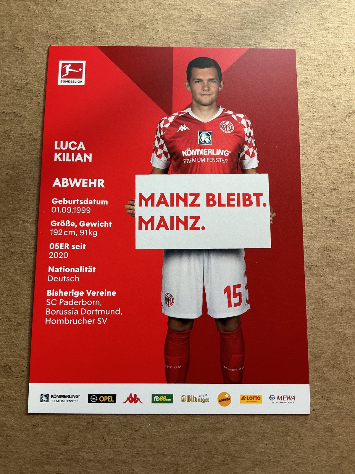 Luca Kilian, Germany 🇩🇪 FSV Mainz 05 2020/21 hand signed - Autographs-World