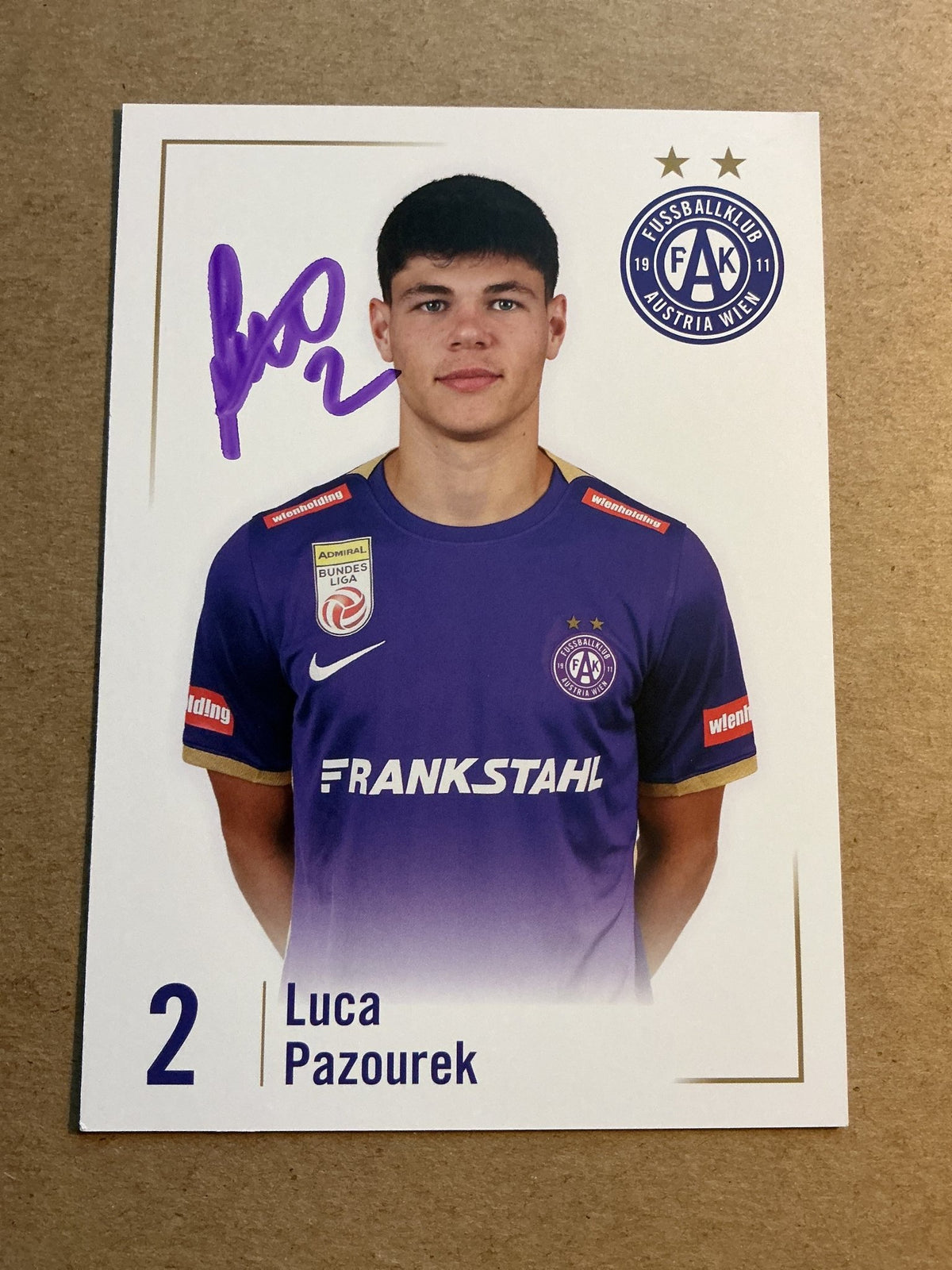 Luca Pazourek, Austria 🇦🇹 FK Austria Wien 2023/24 hand signed - Autographs-World