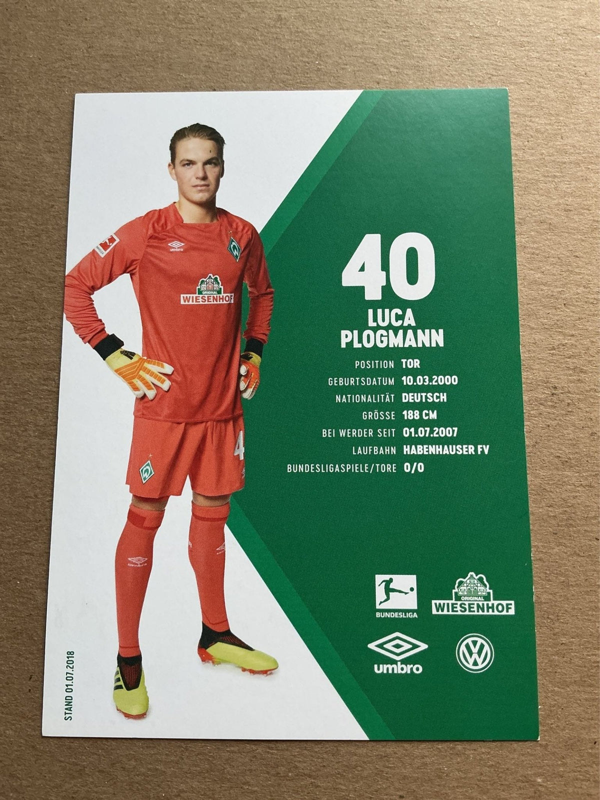 Luca Plogmann, Germany 🇩🇪 SV Werder Bremen 2018/19 hand signed - Autographs-World