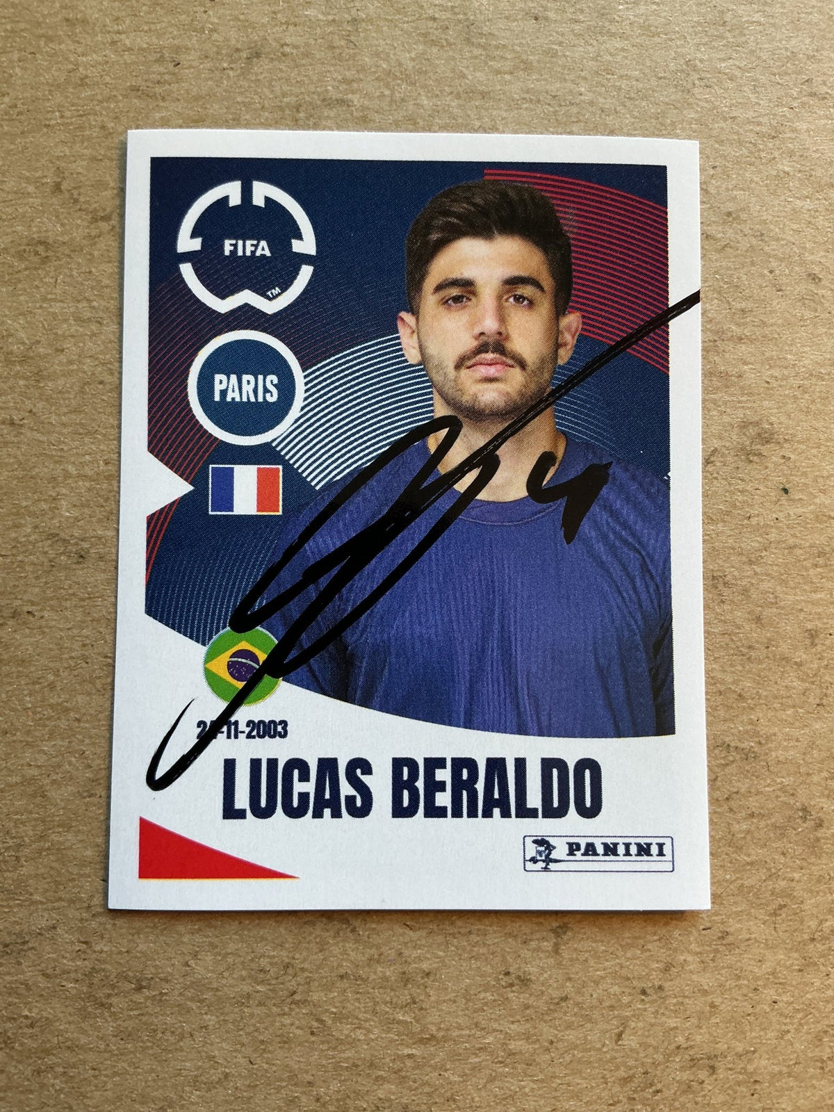 Lucas Beraldo, Brazil 🇧🇷 Paris Saint-Germain Club World Cup 2025 Panini hand signed - Autographs-World