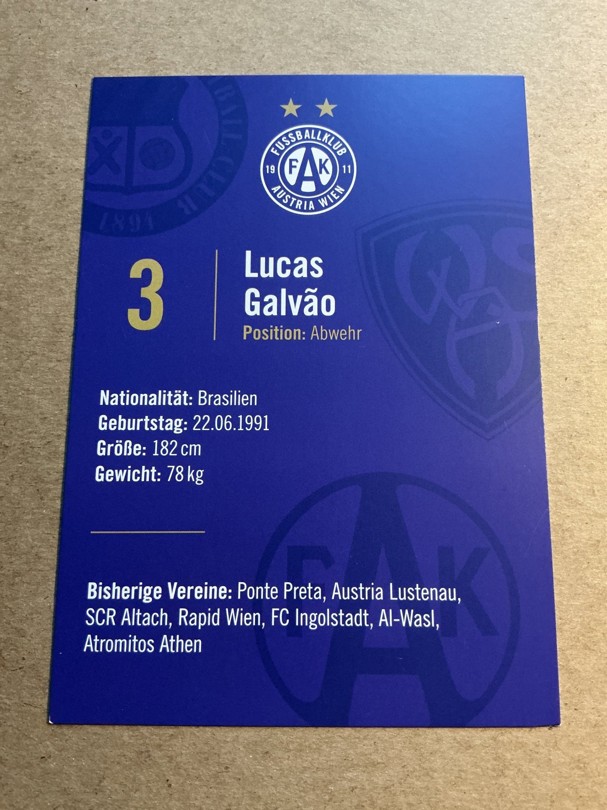 Lucas Galvão, Brazil 🇧🇷 FK Austria Wien 2023/24 hand signed - Autographs-World