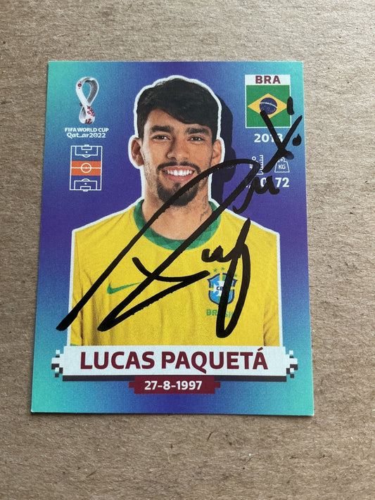 Lucas Paqueta, Brazil 🇧🇷 FIFA World Cup 2022 Panini hand signed - Autographs-World
