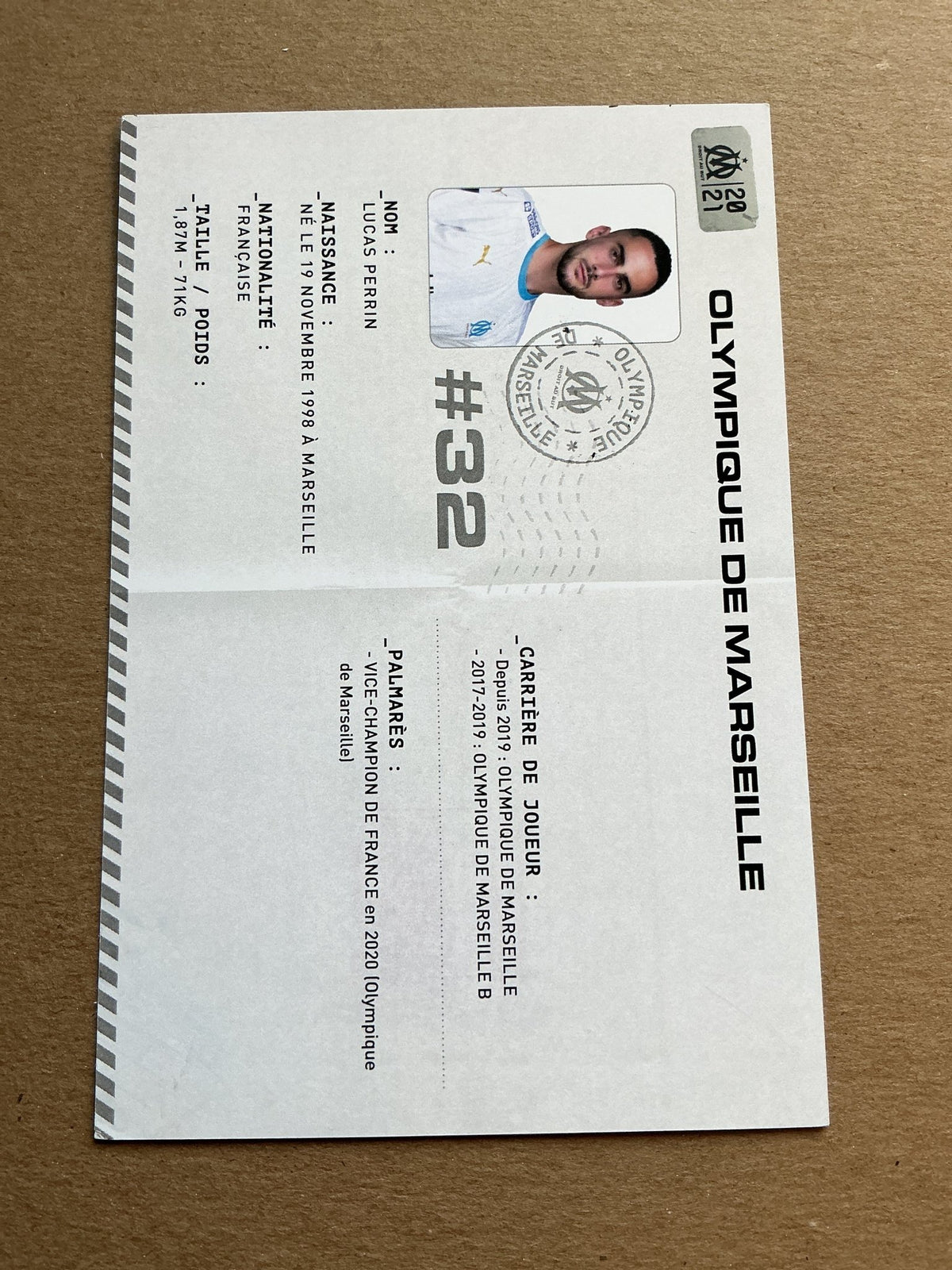 Lucas Perrin, France 🇫🇷 Olympique Marseille 2020/21 hand signed - Autographs-World