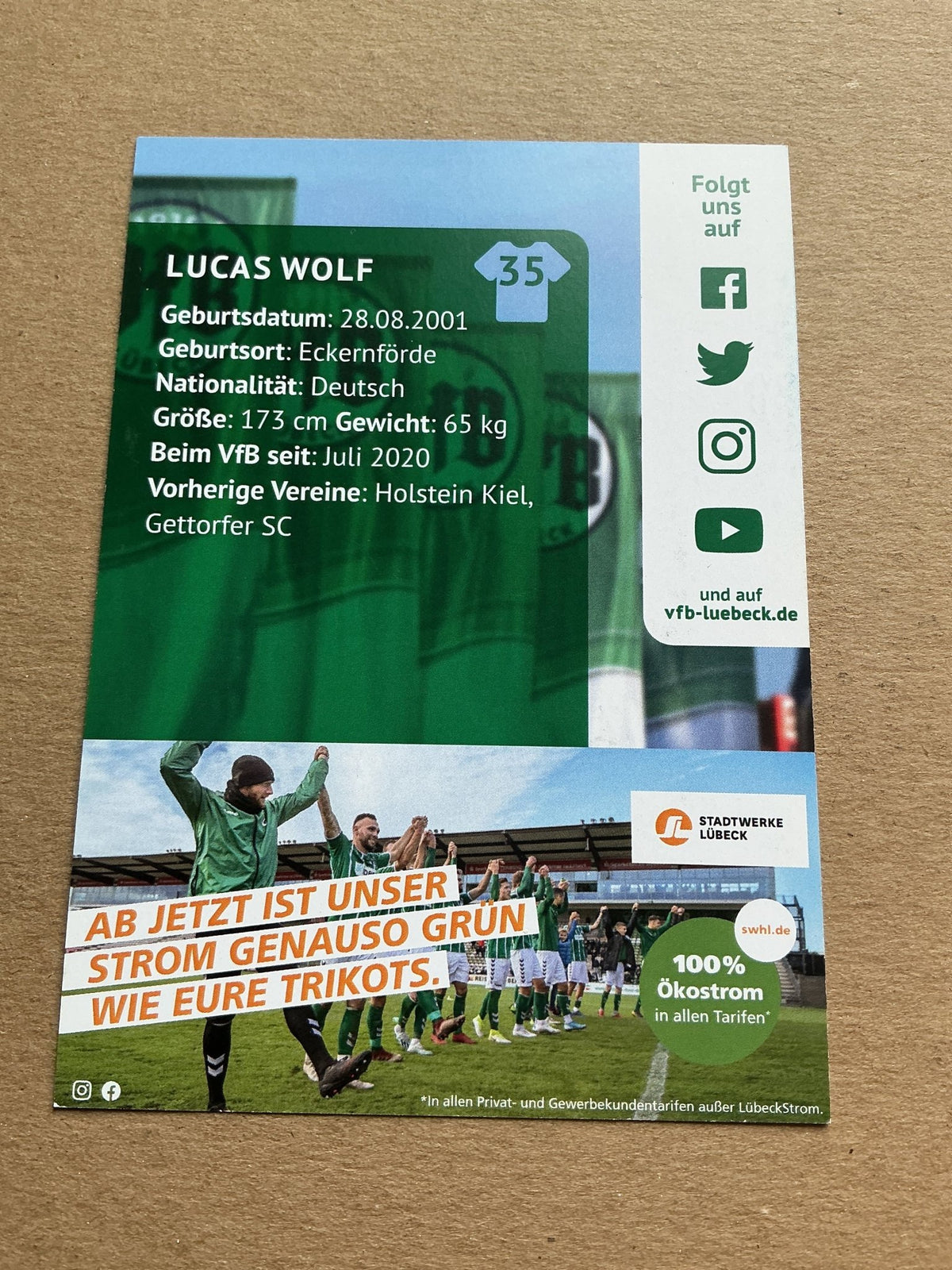 Lucas Wolf, Germany 🇩🇪 VfB Lübeck 2020/21 hand signed - Autographs-World